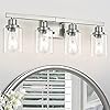 DIKAIDA Bathroom Vanity Light, 4-Light Nickel Modern Matte Wall Sconce Lighting with Clear Glass Shade, Wall Lights,Bath Vintage Wall Mounted Lamps for Mirror Bedroom Living Room