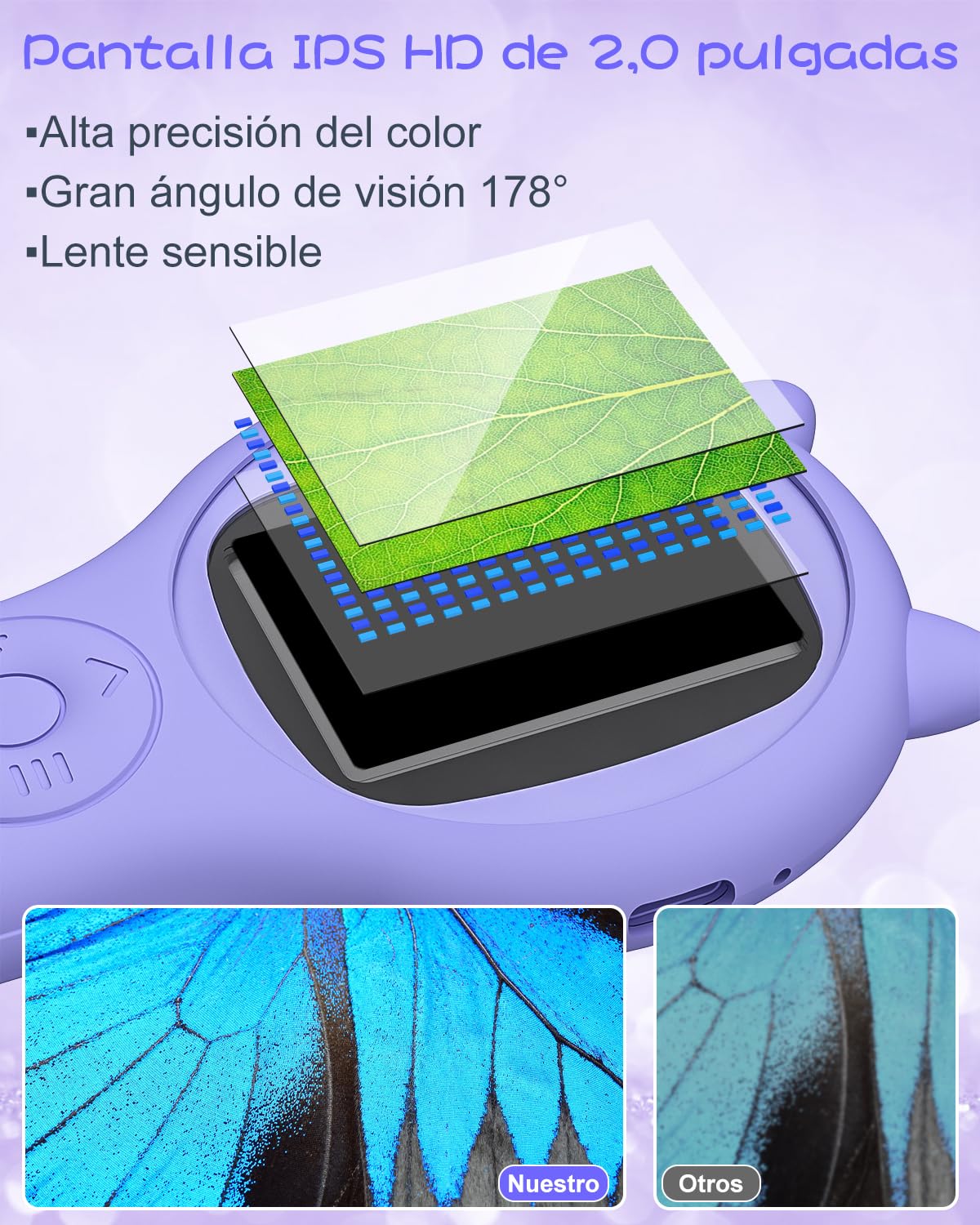 Microscopio para niños, Vankarr microscopio de Mano 500X con Pantalla IPS 2,0", Juguete Educativo de Bolsillo para el Mundo microscópico, para Ciencia, cumpleaños y Navidad, Morado