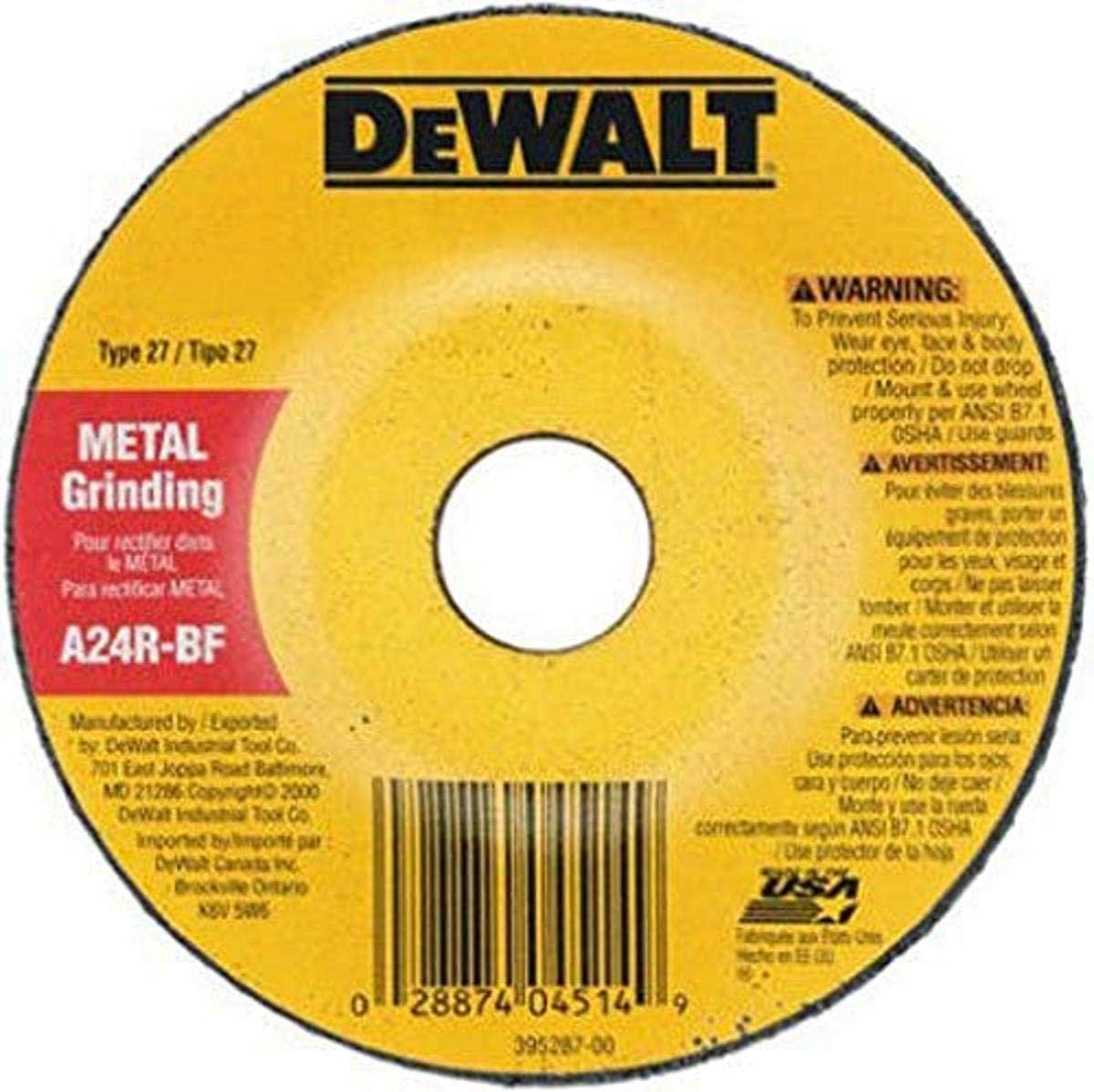 DEWALT DW4419 ral Purpose Metal Grinding Wheel, 4 X 1/4