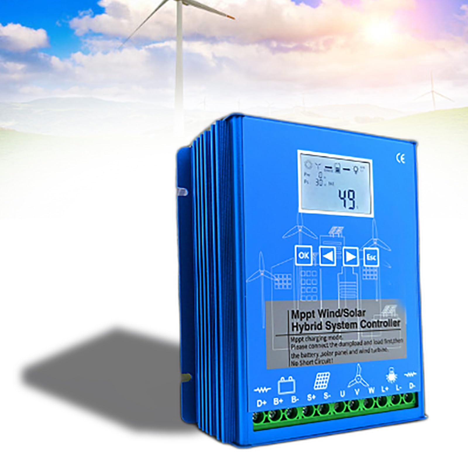 Controlador de carga de 10.000 W para sistemas solares y eólicos fuera de la red, controlador de carga híbrido universal de 12V, gestión eficiente de la energía, potencia máxima