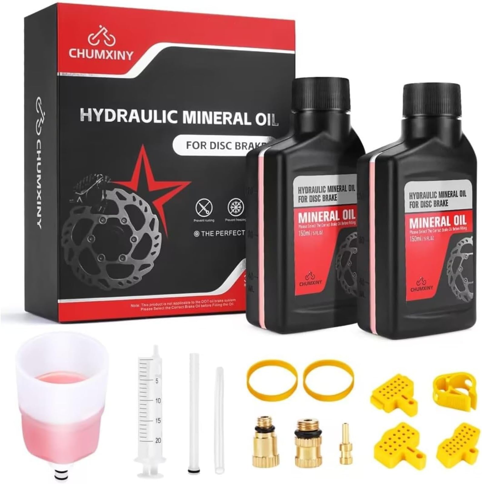 Brake Bleeding Kit for SHIMANO Hydraulic Brakes, Including 300ML Mineral Oil Brake Fluid, Clear Funnel and Instruction Manual