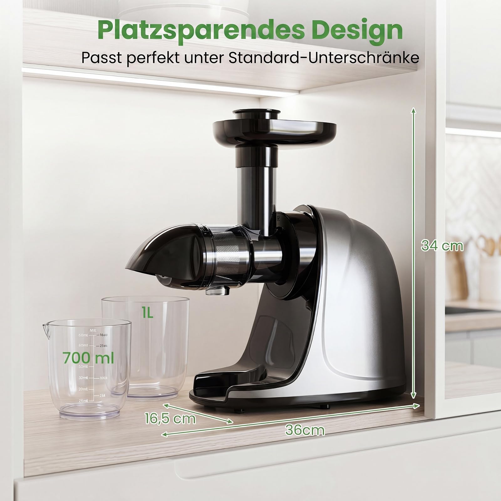 COSTWAY Entsafter Gemüse und Obst, Slow Juicer mit Rückwärts-Kau-Funktion | mit 700 ml Becher & 1,1 L Fruchtfleischbehälter & Reinigungsbürste, kompakte Obstpresse für frische Säfte, Drinks, Silber