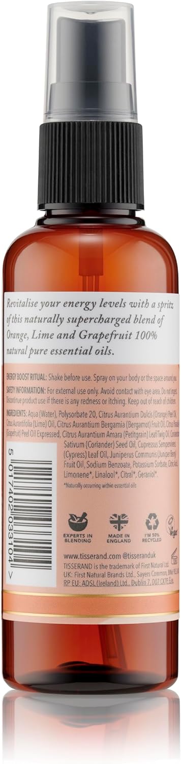 Tisserand Aromatherapy,Energy Boost Moodfix Mist,Essential Oil Spray with Orange Lime and Grapefruit,100% Natural Pure Essential Oils,100ml