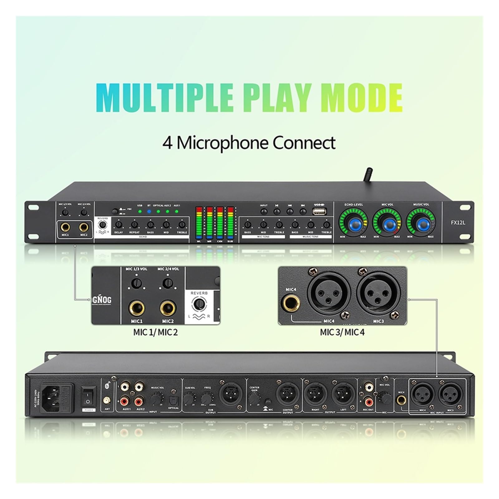 Procesador De Efectos De Audio Digital Reproducción USB Entrada Bluetooth Micrófono Profesional Sistema De Efectos De Procesador De Eco De Sonido