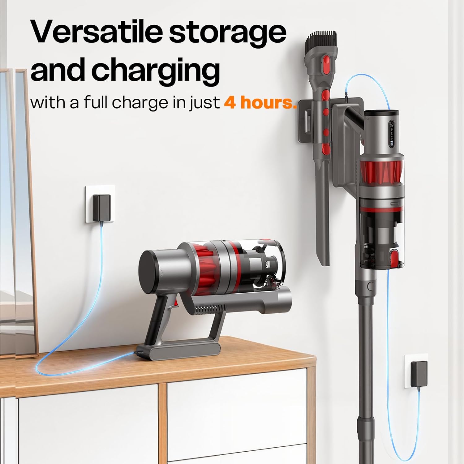 ToyMade Cordless Vacuum Cleaner, 600W/50KPA, Stick Vacuum with Rechargeable Design, Up to 60 Minutes, Powerful Suction, Lightweight, Vacuum Cleaner for Home/Pet Hair/Carpet/Hard Floor, Grey - Image 8