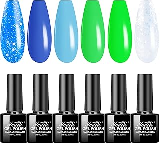 Glitter Bule gel nail polish set, Imtiti 6 Colors Blue Green Gel Nail Polish Kit, Fashionable Baby Blue glitter Blue Ocean...