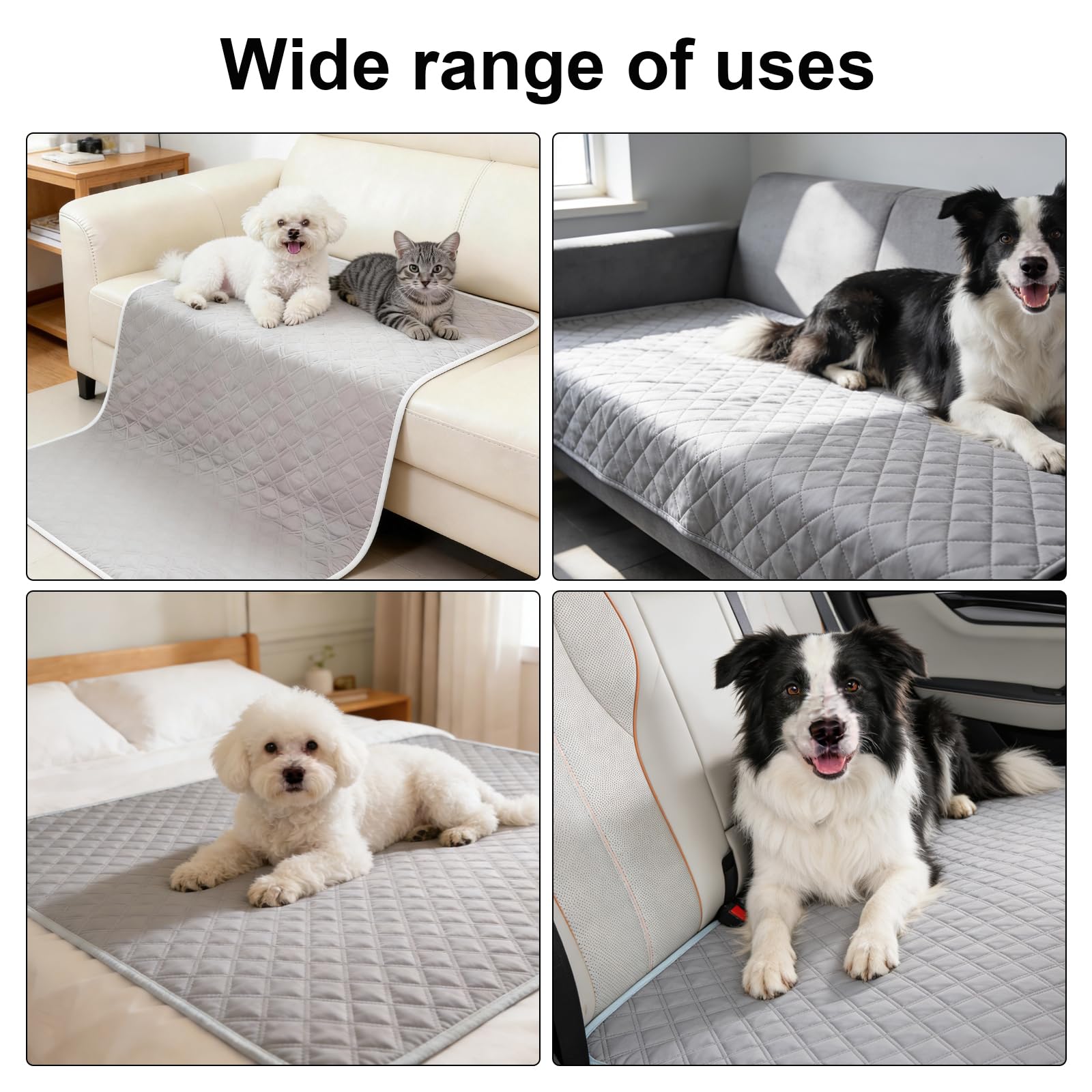 100 x 150 cm - Imperméable - Gris clair - Protection de canapé - Antidérapant - Lavable - Pour les déplacements - Pour canapé, lit, voiture, chiens, chats, animaux domestiques