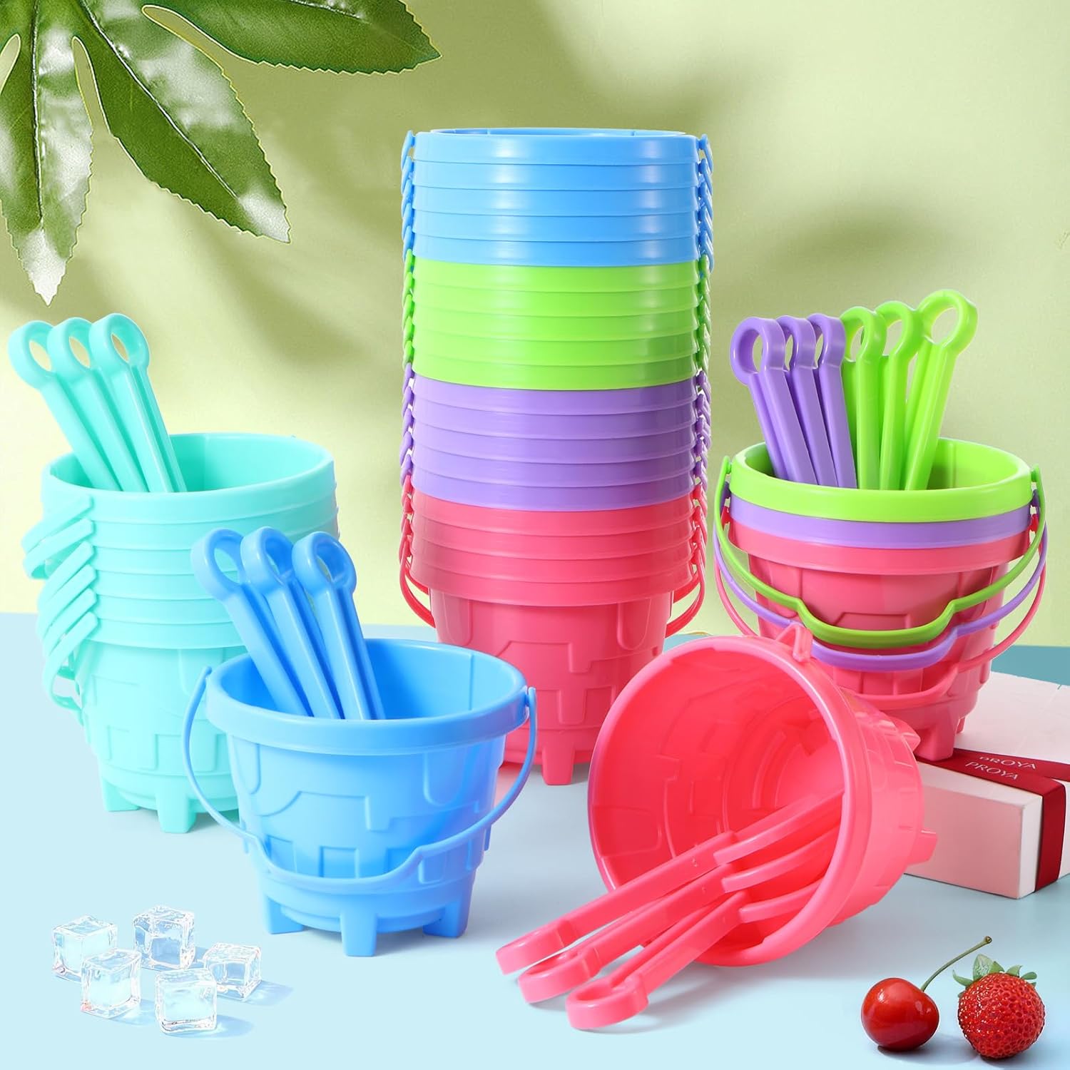30 Set Sand Beach Buckets and Shovels for Kids 5.8 Inch Plastic Water Pail for Beach Fun Summer Pool Party Favors for Girls Boys (Macaron)