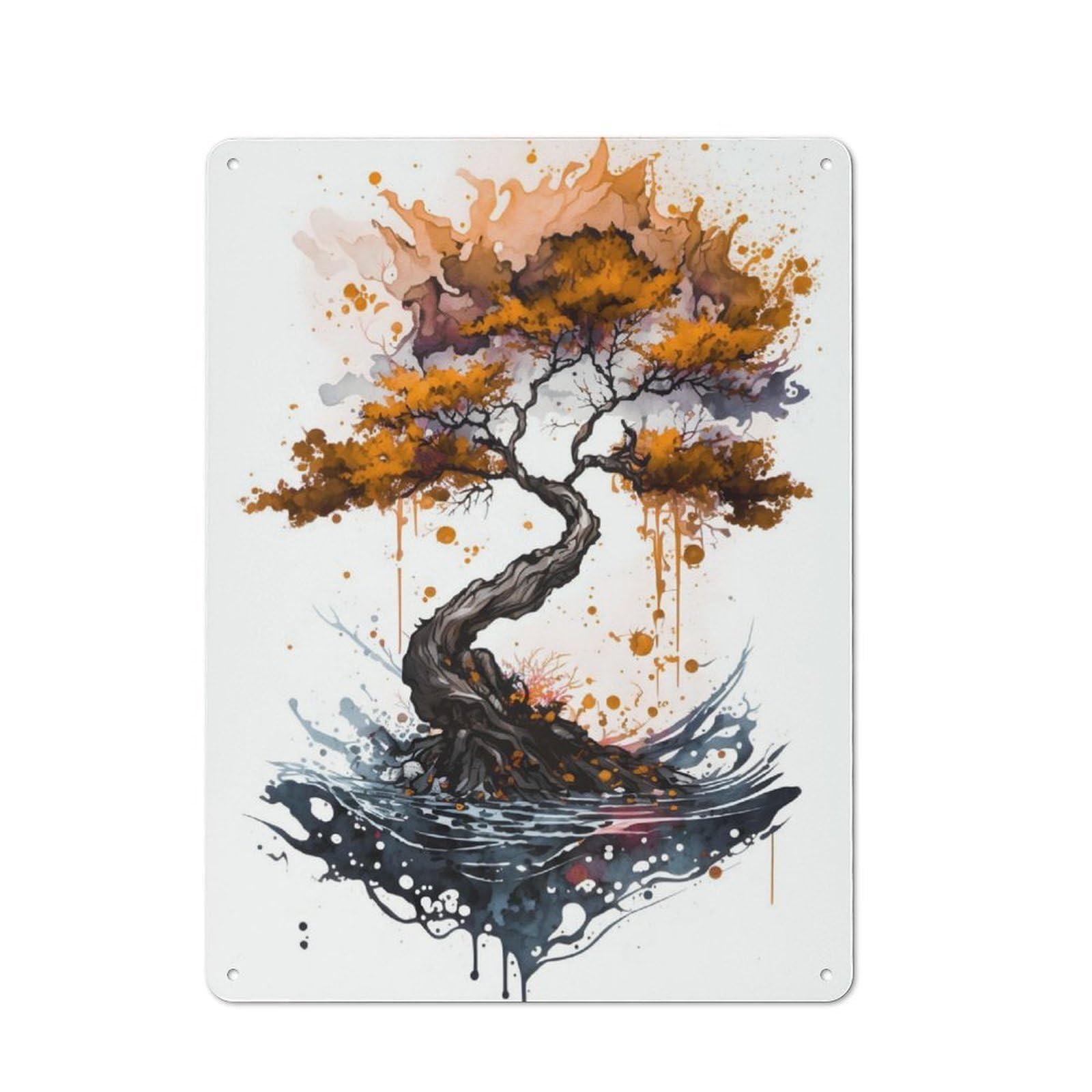 Junmoney Gold Cherry Blossoms Vintage Metal Wall Sign 40X30cm For Studio Or Craft Room, For Vintage Wall Decor Fans, For Metal Sign Collectors