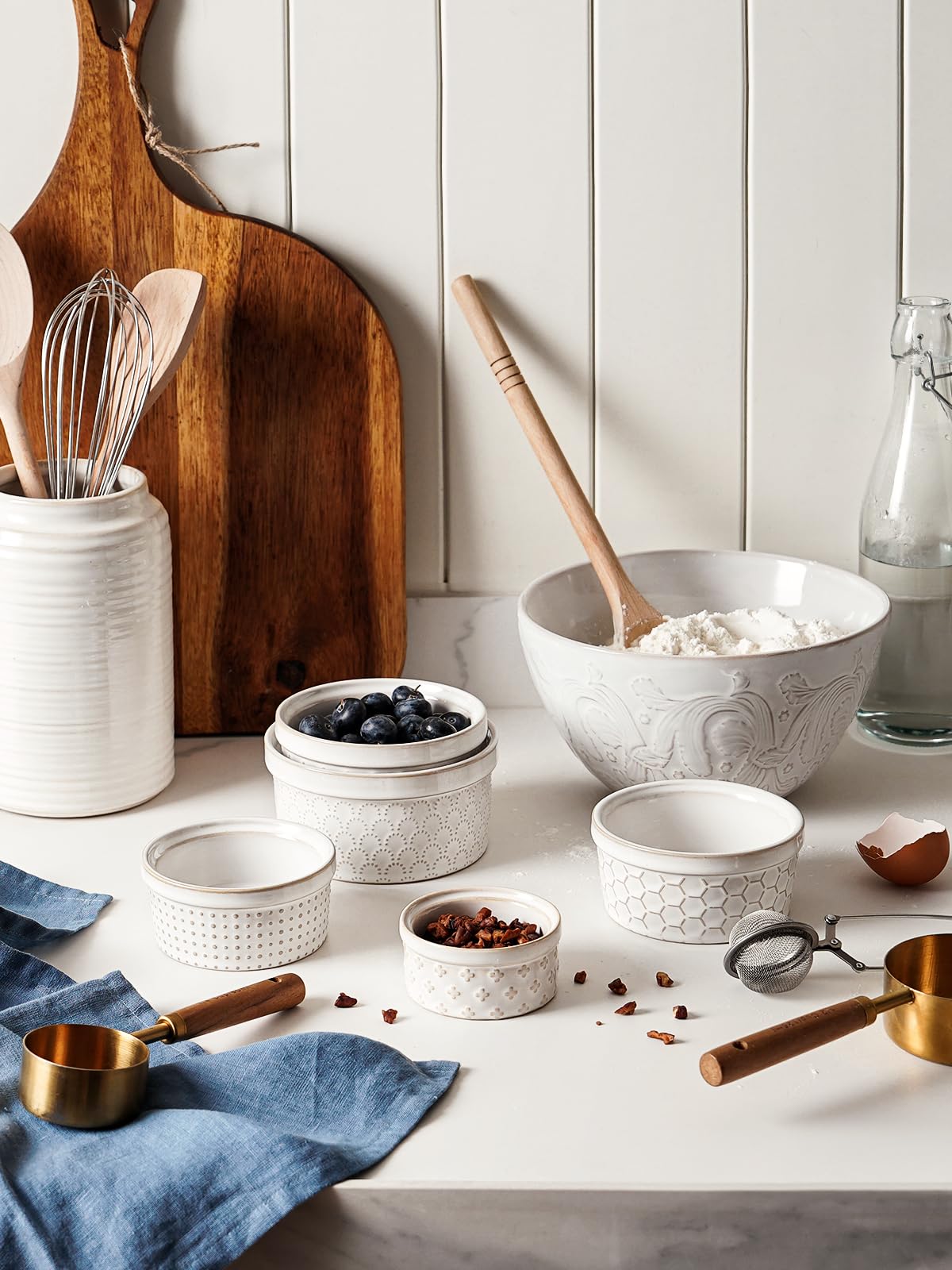 LE TAUCI Ramekins - Ramiken per creme brûlée, soufflé, salsa per immersione, in ceramica, 12,2 cm, confezione da 4, colore: bianco artico