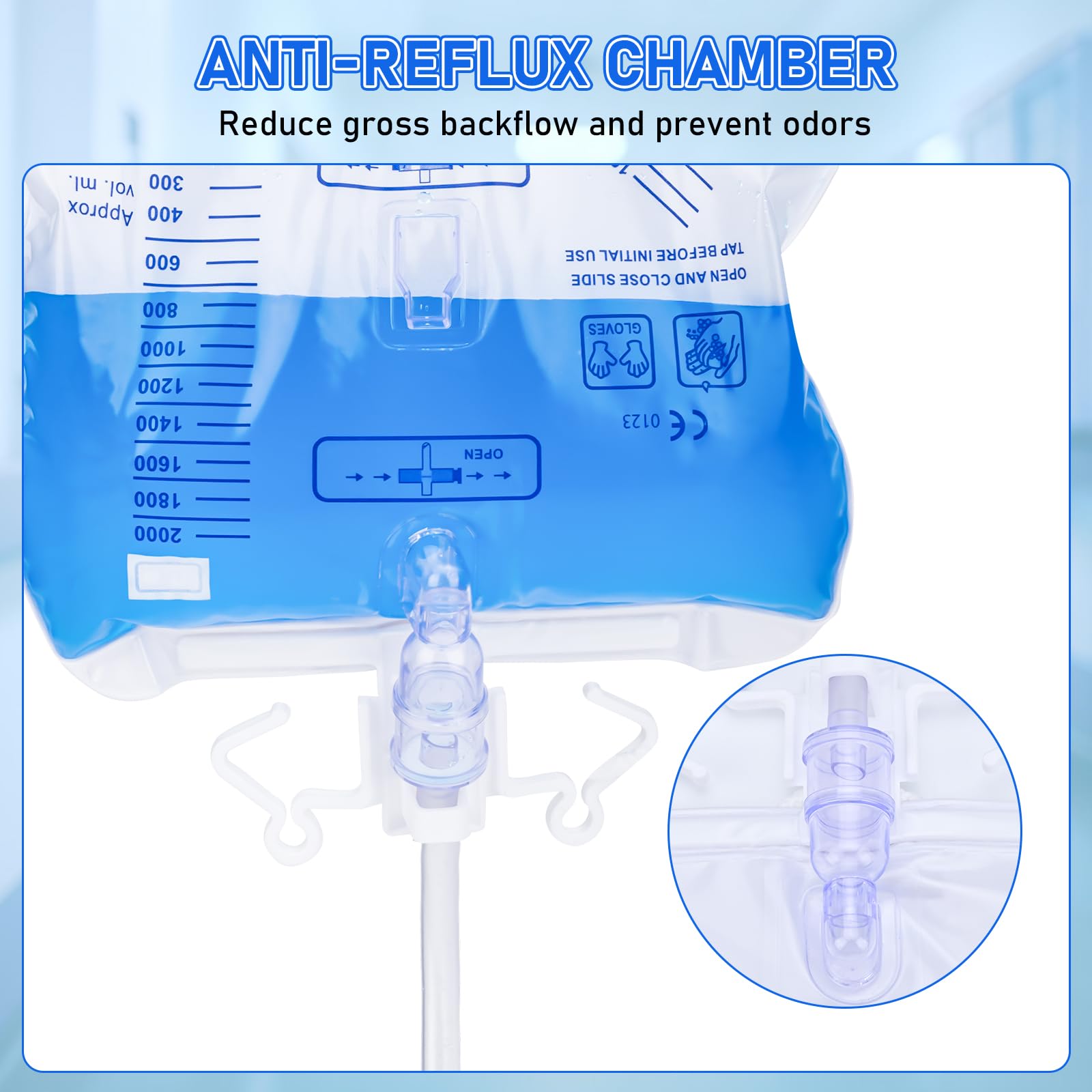 Katheterbeutel, 2000 ml Urinbeutel für Männer, Harnablaufbeutel mit verbesserter Anti-Reflux-Kammer, 121,9 cm verdickter Drainagerohr, verstellbare Clips und Haken zum Aufhängen, 5 Stück