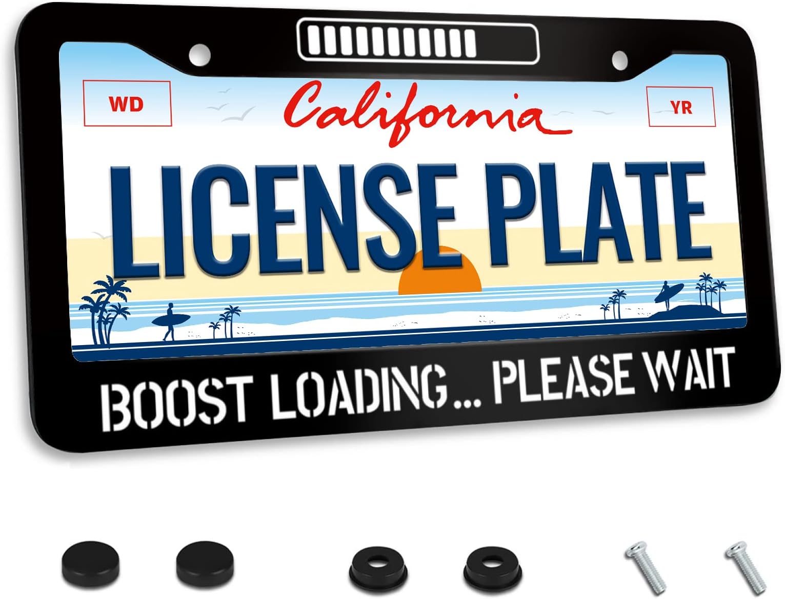 Boost Loading Please Wait License Plate Frame Funny License Plate Frames for Car Decorative Parts Stainless Steel License Plate for Standard Us Canada License Plate Holder Unisex 12x6 Inch