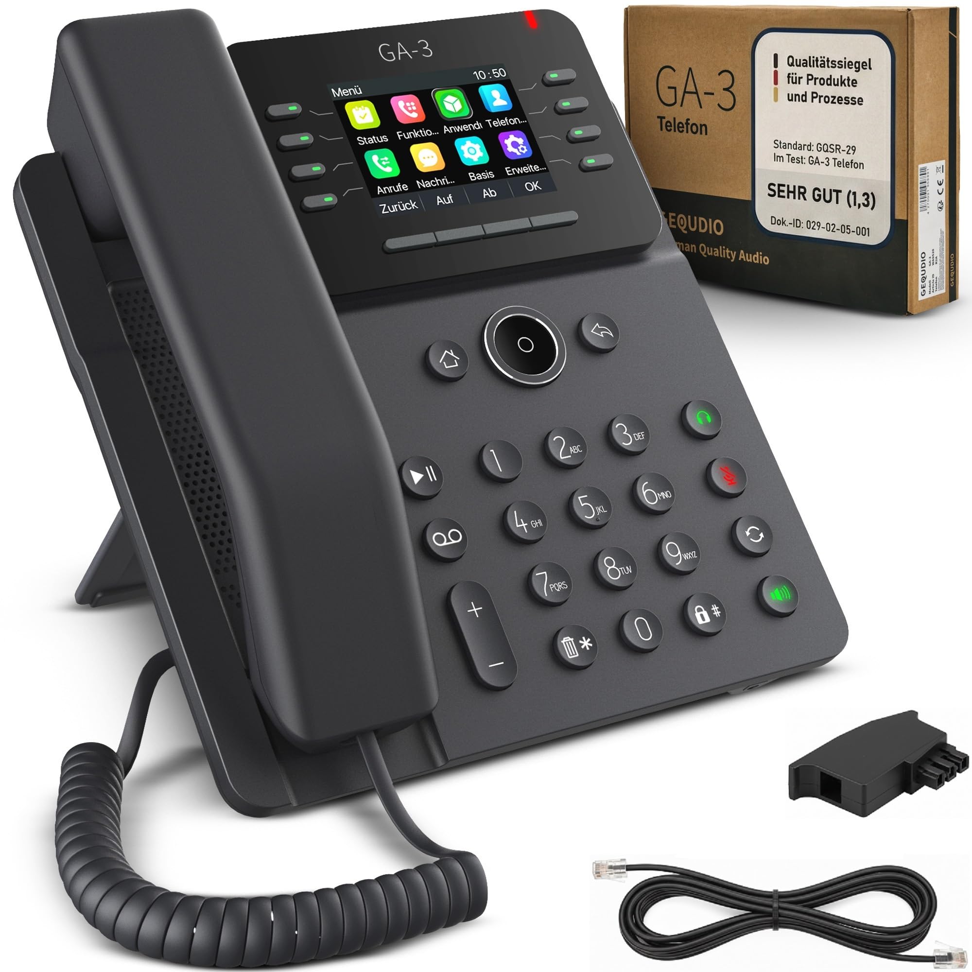 GEQUDIO GA-3 Festnetztelefon Schnurgebunden Anrufbeantworter Farbdisplay Tischtelefon für alle Anschlüsse FritzBox Speedport TAE Hybrid IP Deutsche Anleitung USB EU-Version