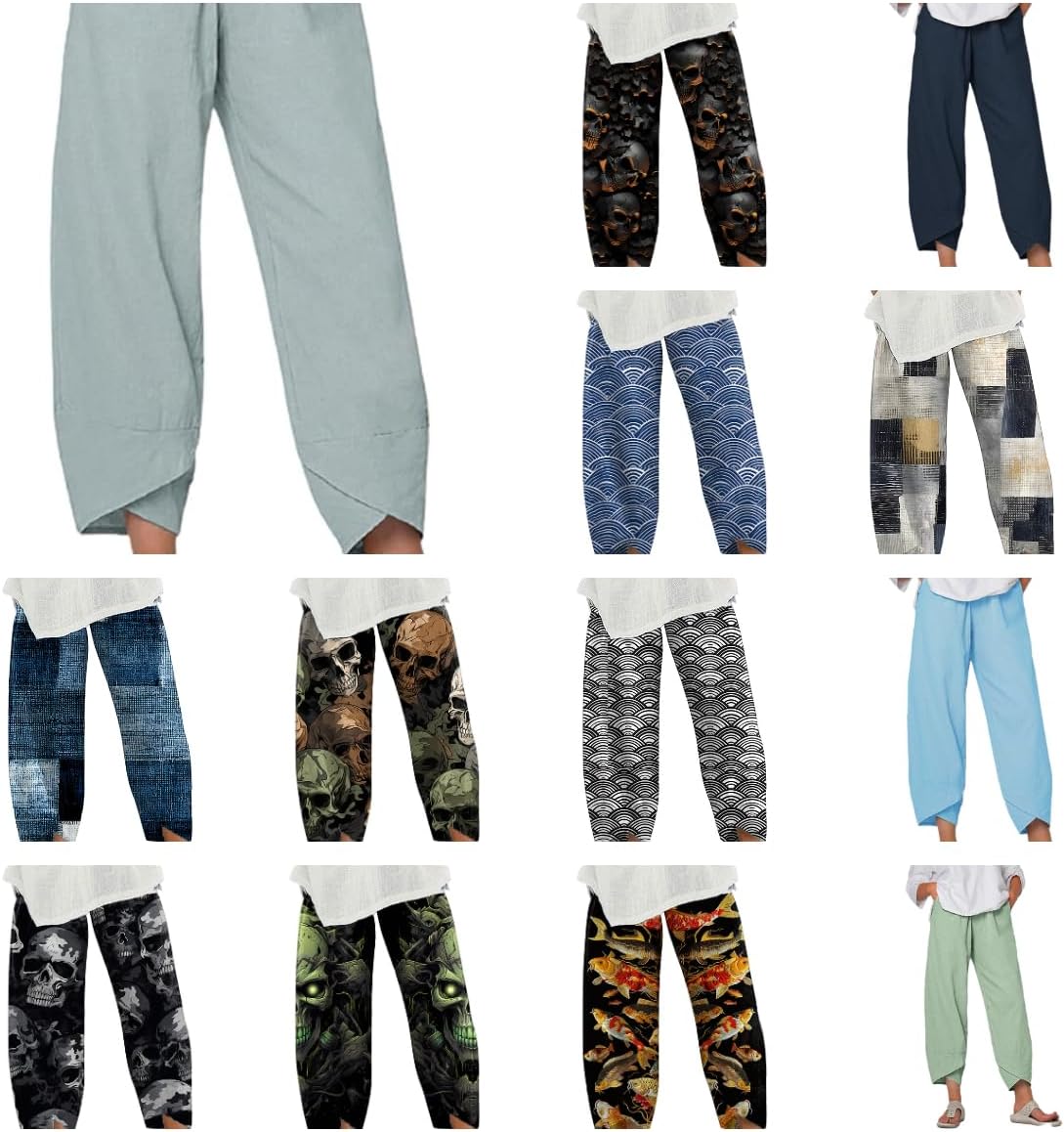 domirica Loose Pants for Women Dressy Lounge Pants Summer Casual Elastic Waist Cotton Trouser Daily Cropped Wide Leg Pants - Image 5