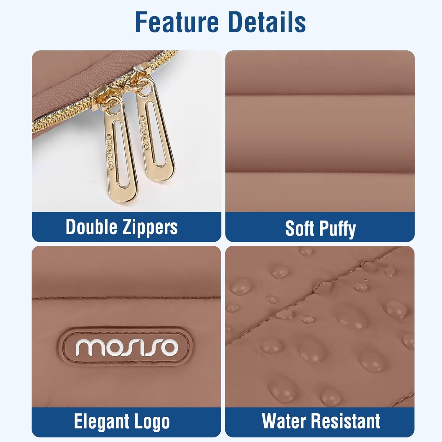 MOSISO Laptop Case 13.3 inch, 13-13.3 inch Puffy Laptop Sleeve Compatible with MacBook Air 13 13.6 M4 M3 M2 M1/Pro 13/Pro 14, HP Dell ASUS Lenovo,Polyester Horizontal Bag with Small Case, Mocha - Image 3