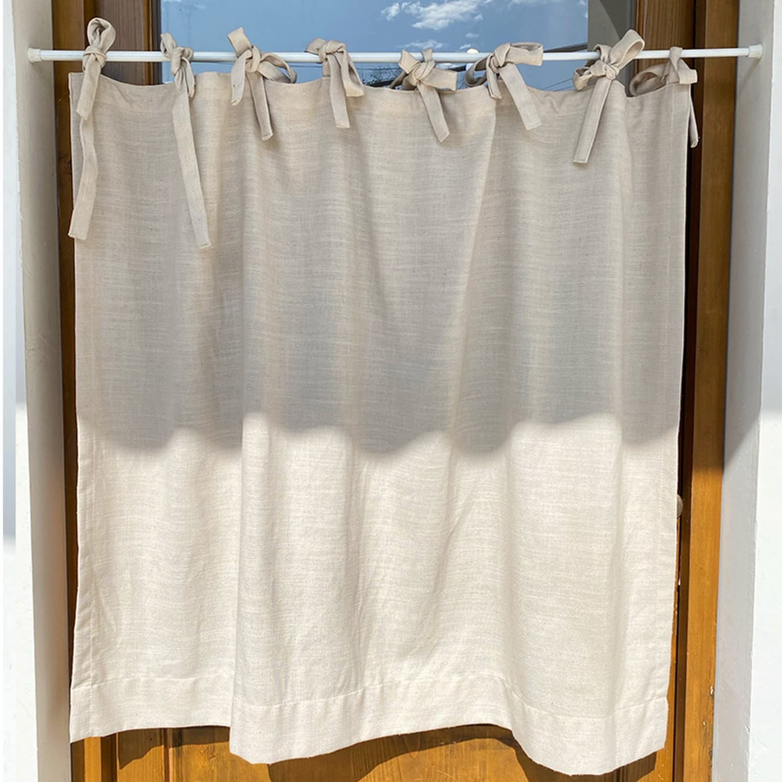 A.Monamour Tenda Corta per Finestra Piccola Rustico Beige Lino Opaco Tendina Tenda da Cucina Bistrot Caffè Mezza Tenda Mantovana Tenda a Vetro Tenda a Pannello Tenda Porta Armadio