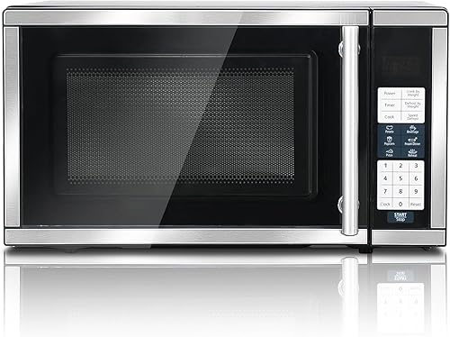 Encimera de horno microondas de 0.7 pies cúbicos, 6 menús automáticos, microondas pequeño de 700 W con 10 niveles de potencia, bloqueo para niños y