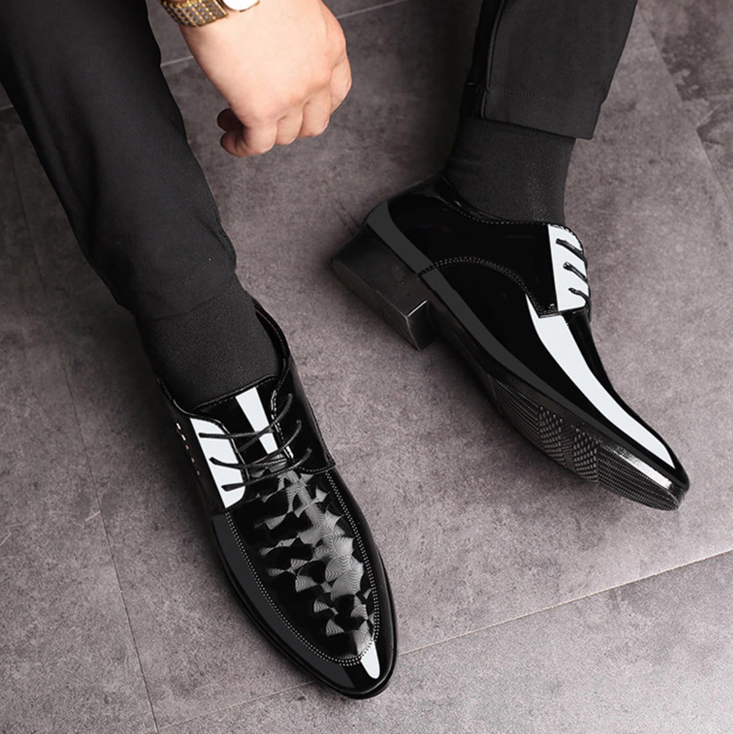 Herren Smoking Lackleder Klassische Schnürschuhe Business Schuhe