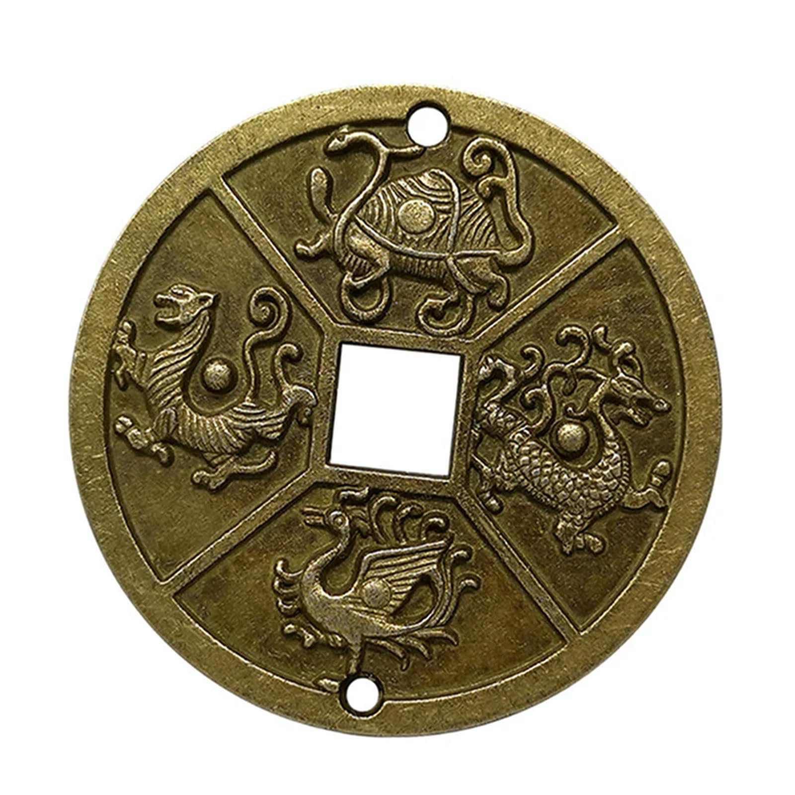 Clxlyu 1Pc Ancient Chinese Four Celestial Animals Mythical Creatures Feng Shui Coin Brass Lucky Coin Good Fortune Collection Gift