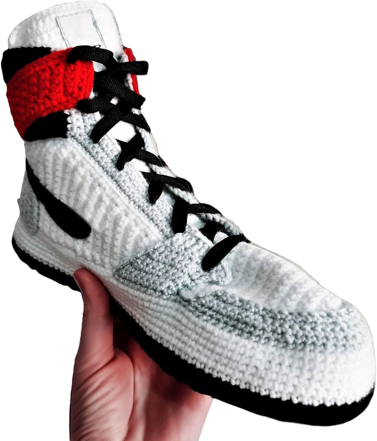 Jordan Smoke Grey Crochet Sneaker Slippers – Retro AJ1 Basketball-Inspired Knit Booties for Men & Women – Cozy Plush Indoor Kicks – Custom Sneakerhead Gift for Basketball Fans