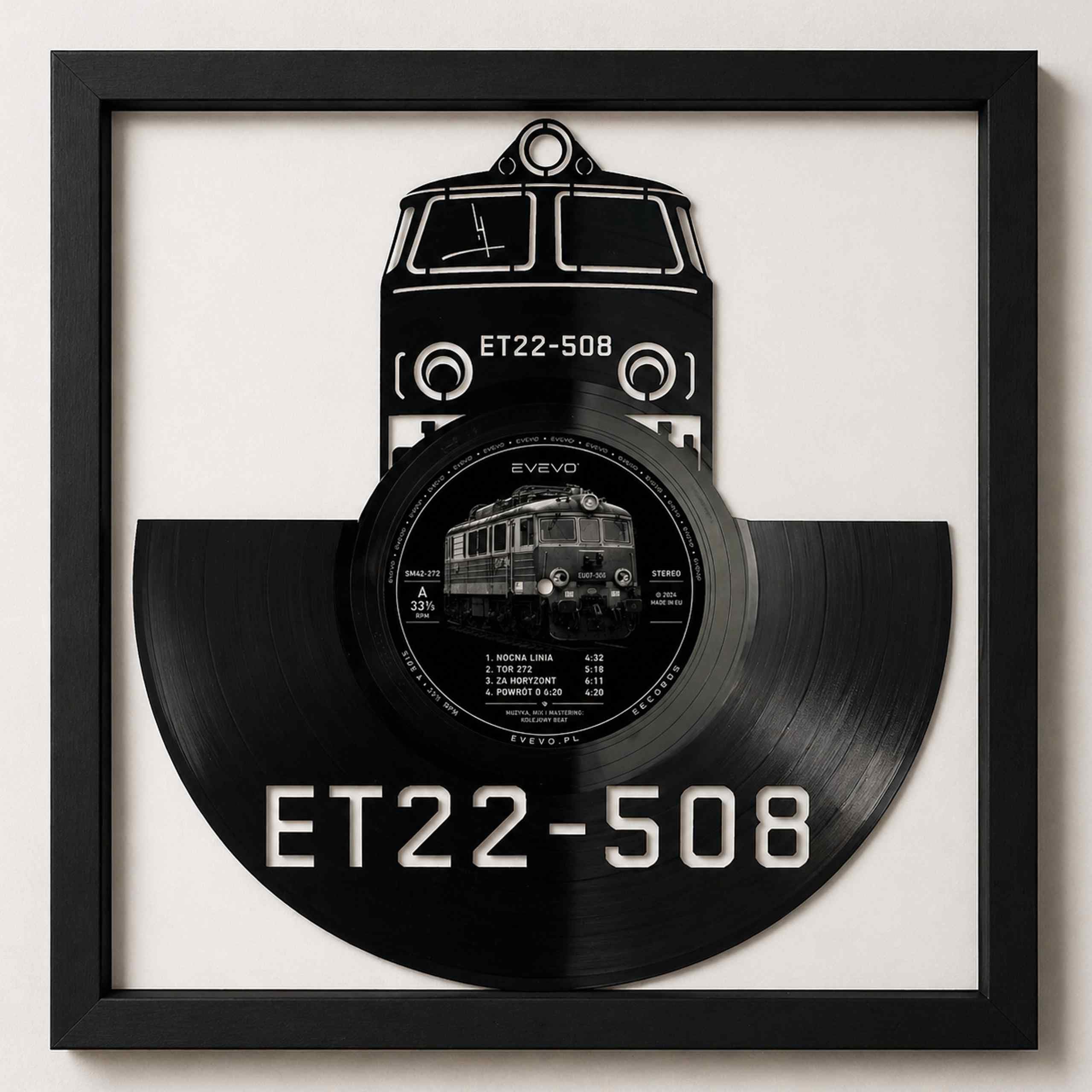 EVEVO Decorazione da parete in vinile con cornice, 32 x 32 cm, treno, decorazione da parete in vinile, motivo: loco a vapore, regalo per appassionati e collezionisti di ferrovie