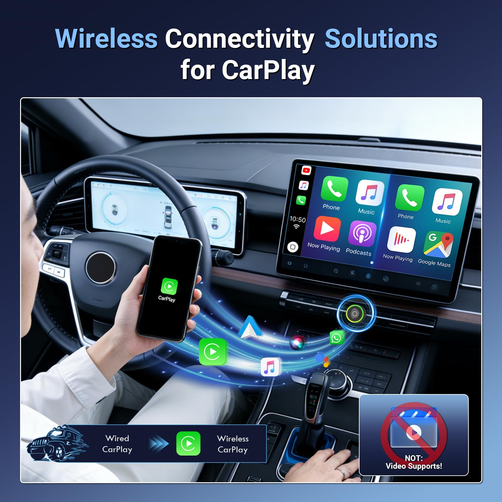 Mini Wireless CarPlay Adapter for Apple iPhone - Upgrade Wired CarPlay to Wireless, One-Tap Multi-User Switch, Plug & Play, Fast Auto-Connect (iOS 10+) — view 3