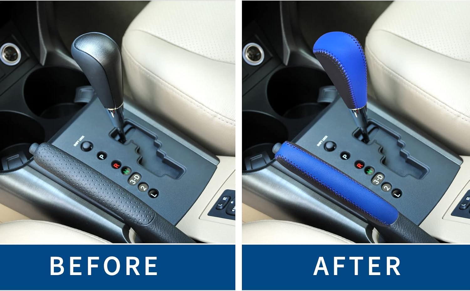 Compatible with Genuine Leather Hand-Stitched Handbrake and Gear Shift Knob Cover Interior Accessories Protective Decoration for Toyota RAV4 2009 2010 2011 2012 Black Blue