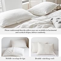 Vista 5 de Simple&Opulence Juego de funda de edredón de 100 % lino puro, 3 piezas de lino natural lavado a rayas con cierre de botón, casa de campo suave