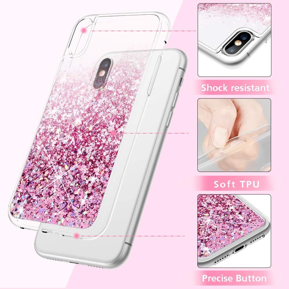 Maxdara Case for iPhone X/iPhone Xs Glitter Case Liquid Flowing Luxury Bling Sparkle Glitter Shockproof Girls Women Case X/XS 5.8 inches (Rosegold)