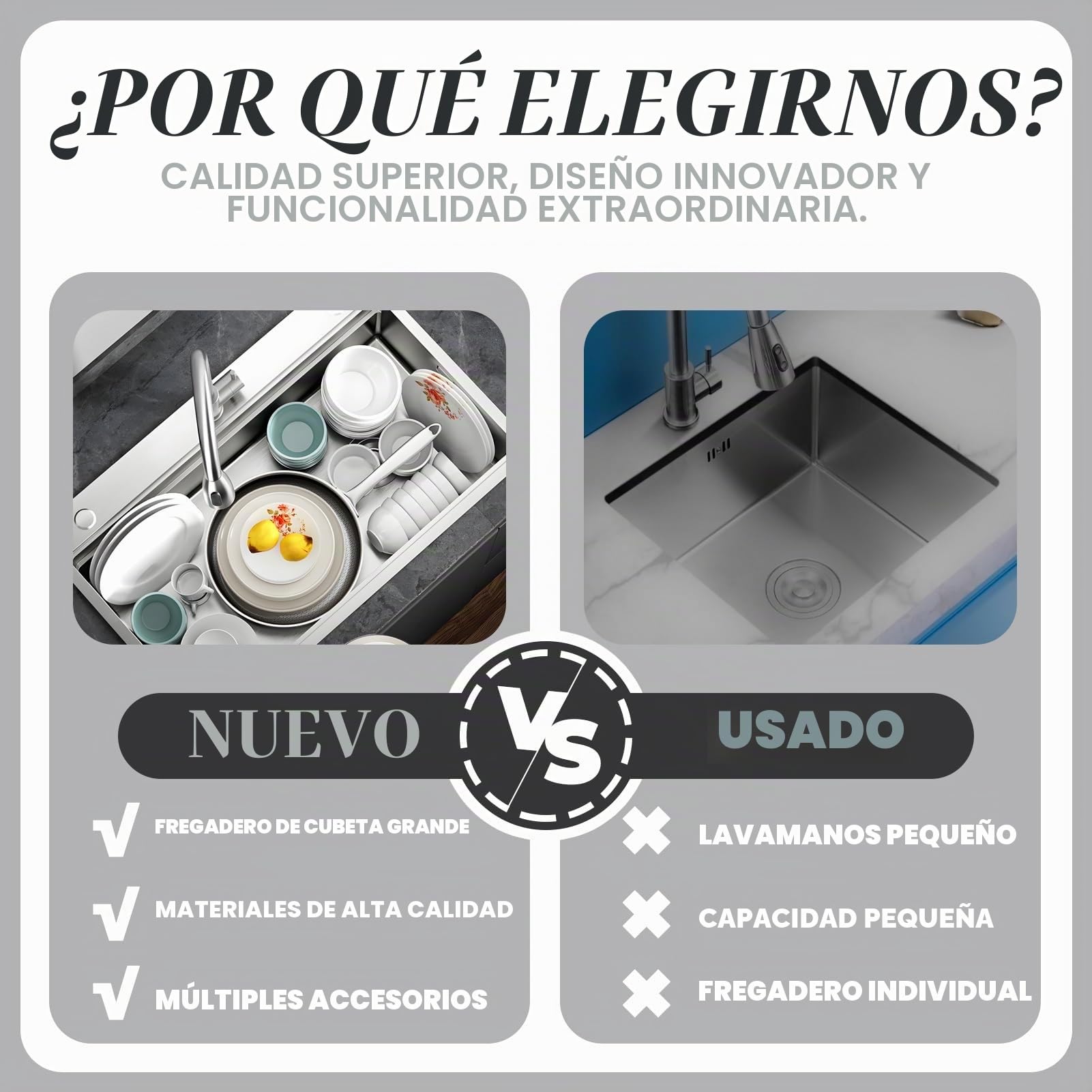 60x50cm Fregadero Cocina 1 Seno, Grande Acero Inoxidable 50cm de ancho Fregadero sobre Encimera, Cuadrado Fregaderos Un Seno con 3 agujeros, Sifón, Dispensador de Jabón y Juego de Desagüe