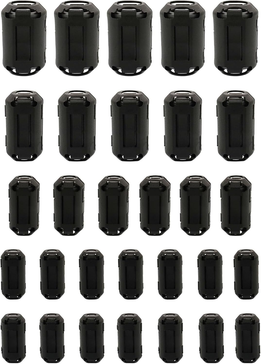 30Pcs Clip-on Ferrite Ring Core RFI EMI Noise Suppressor Cable Clip for 3.5mm/ 5mm/ 7mm/ 9mm/ 13mm Inner Diameter Telephones,Tvs,Speakers,Radio,Audio Equipment Noise Suppressor Video Cable Power Cord
