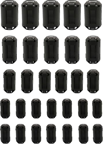 30 piezas de clip de núcleo de anillo de ferrita RFI EMI supresor de ruido clip para teléfonos de 0.138 in/0.197 in/0.276 in/0.354 in/0.512 in de