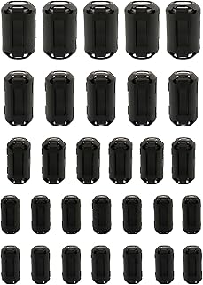 30Pcs Clip-on Ferrite Ring Core RFI EMI Noise Suppressor Cable Clip for 3.5mm/ 5mm/ 7mm/ 9mm/ 13mm Inner Diameter Telephones,Tvs,Speakers,Radio,Audio Equipment Noise Suppressor Video Cable Power Cord
