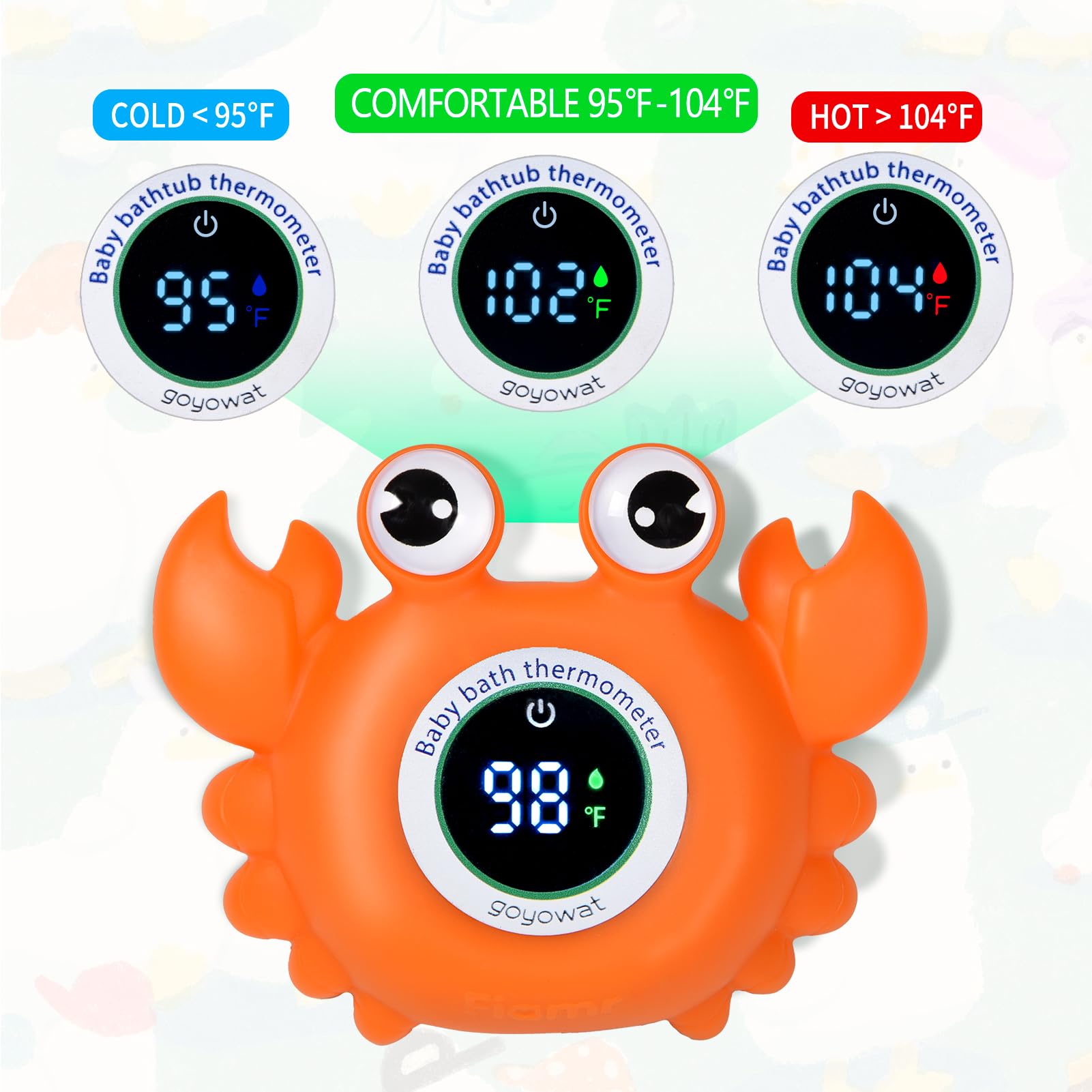 Termómetro de baño para bebé, termómetro de agua para bañera, juguete de cangrejo de ojos grandes, medidor de temperatura del agua flotante, advertencia de temperatura del bebé, advertencia de