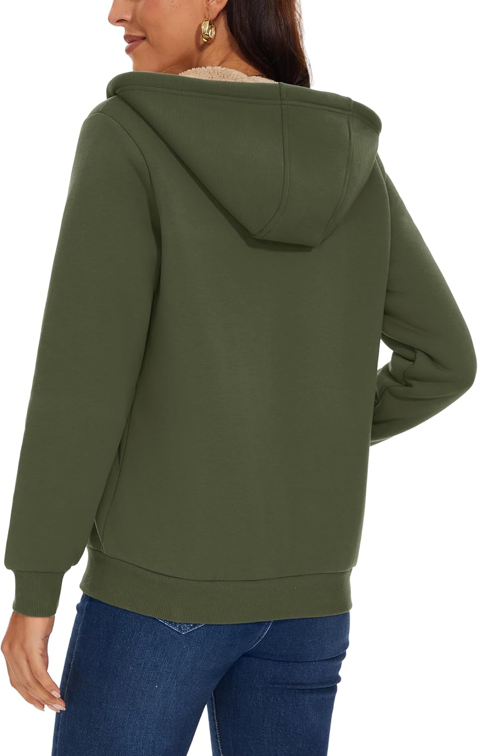 MAGCOMSEN Womens Zip Up Hoodies Sherpa Lined Fleece Thermal Jacket Full Zip Winter Warm Casual Thick Coats Pockets - Image 6