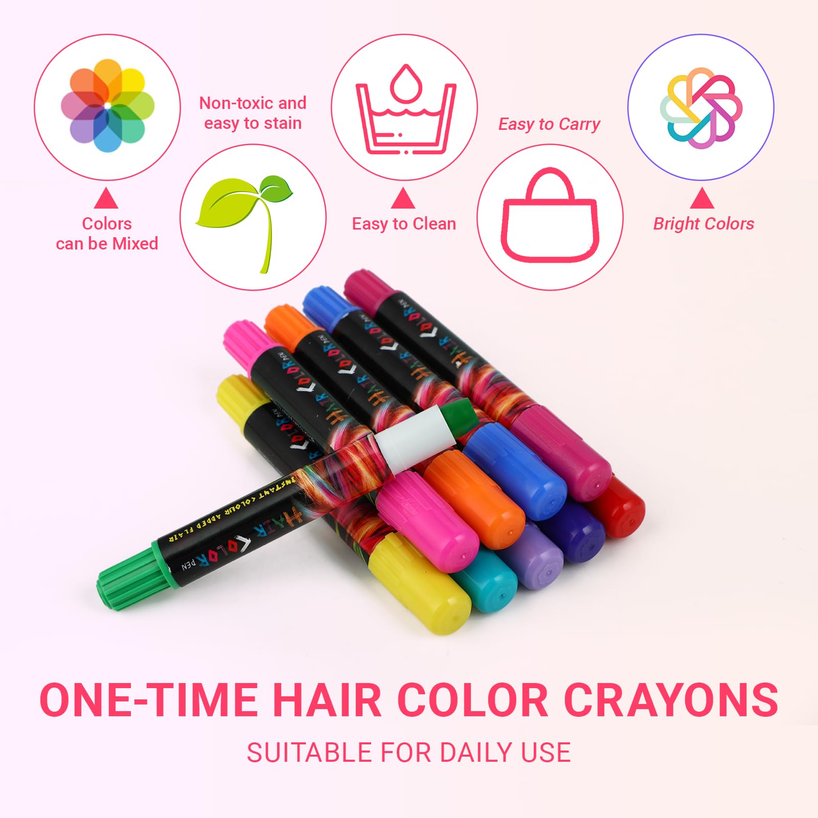 Set 24 Gessetti colorati per tinture capelli temporanee vari colori No