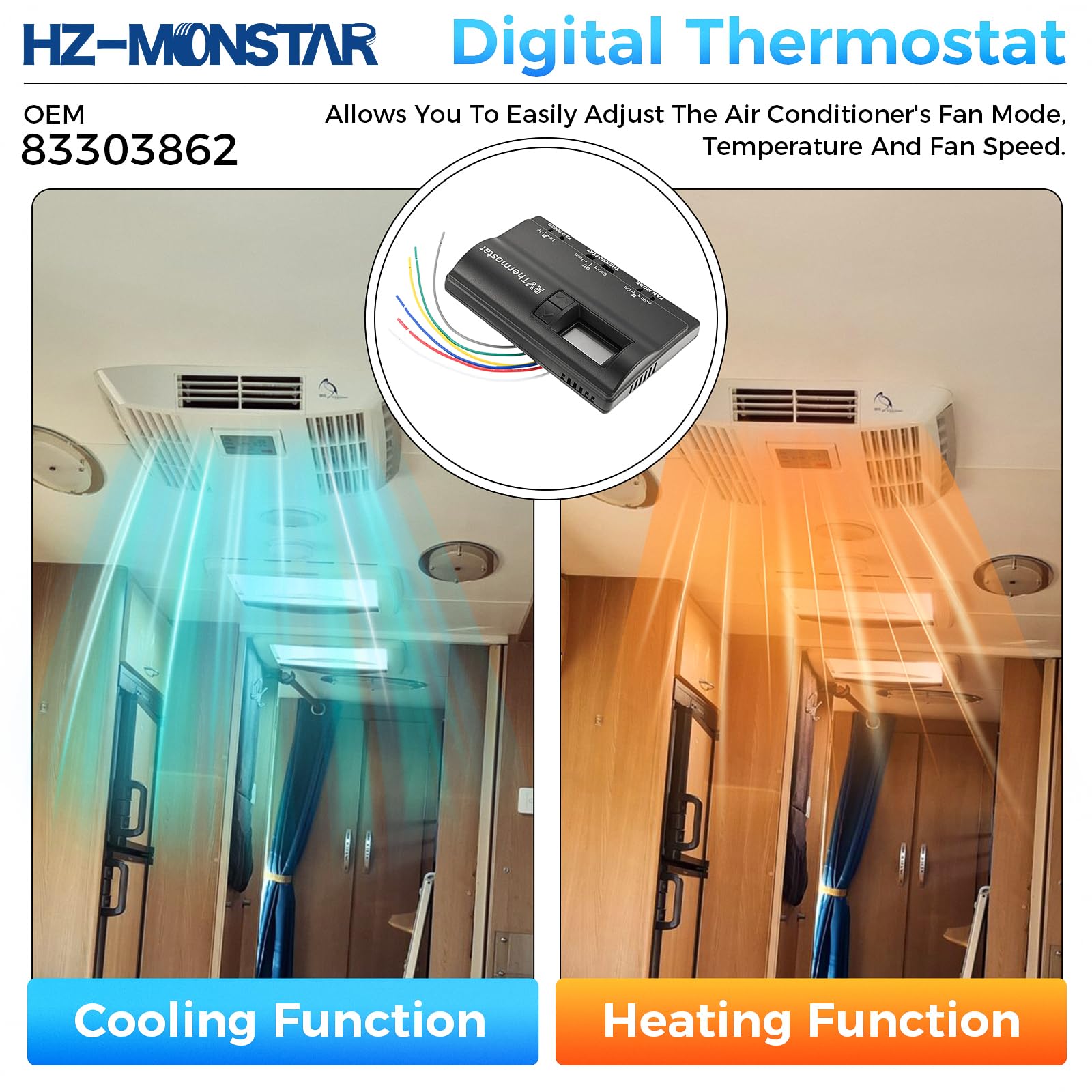 83303862 - Termostato digital de repuesto para termostato de pared T-Stat de calor/frío compatible con termostato Coleman Mach 83303362, ajuste de temperatura de 36.7 °C a 0.6 °C, color