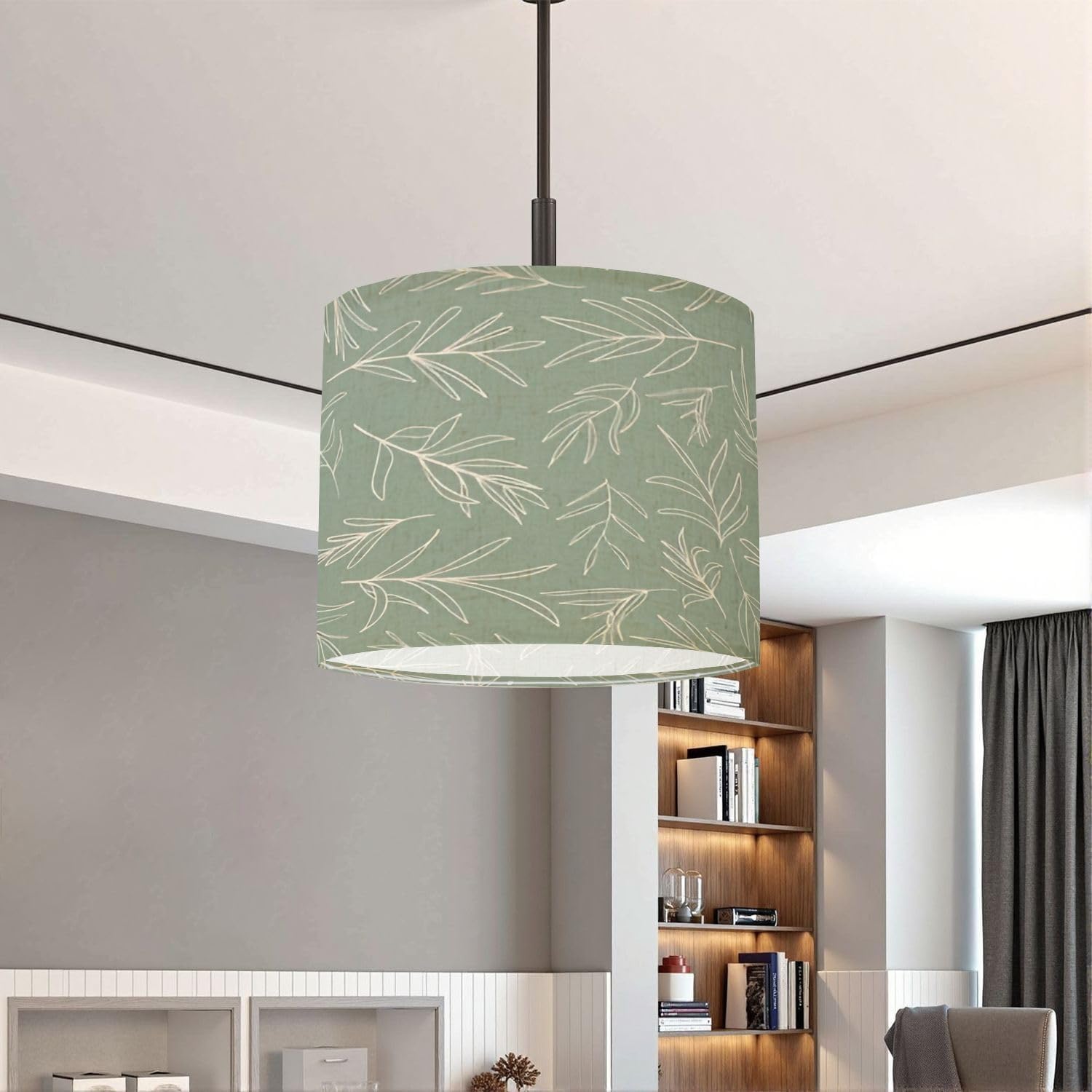 Lampshades Sage Green Lamp Shades Boho 1 Pack Herb leaves placed seamless branches green all print Light Shade for Table Lamps Floor Lamps Drum Lamp Shades Lampshade Replacement