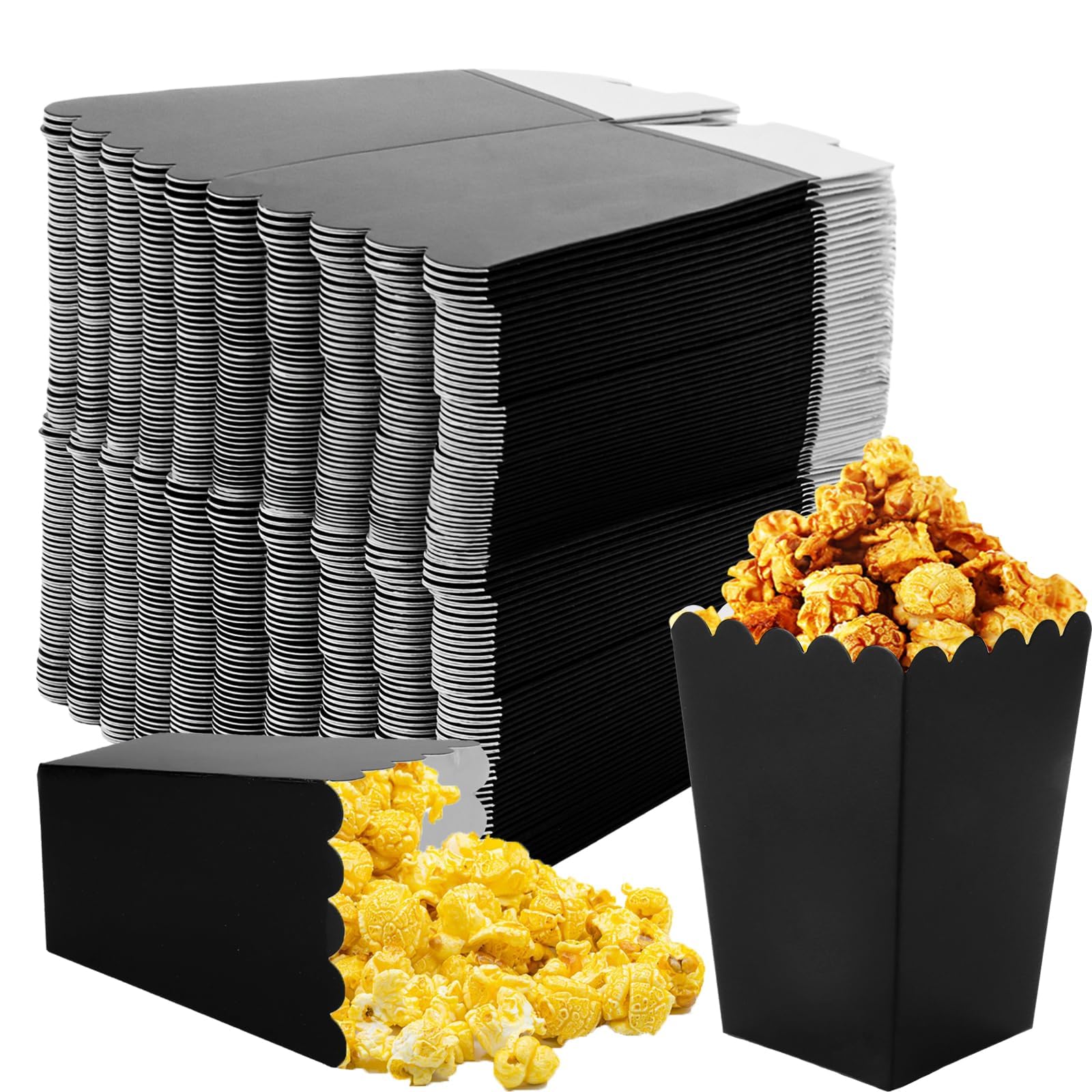 YAYODS Lot de 100 Gobelet Popcorn Noir 10,7x7,5x5,5 cm - Boîte Popcorn en Carton Alimentaire - Sachet Popcorn Individuel Pliable pour Snack, Soirée Cinéma, Anniversaire et Fête
