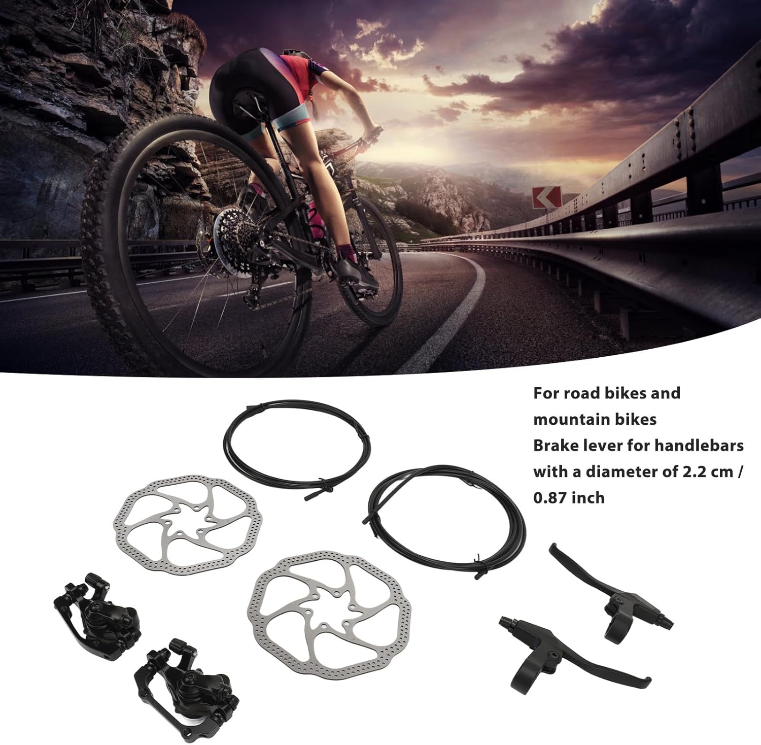 Bikes Disc Brake Set, Front and Rear Caliper Brake Levers Kit, Aluminum Alloy Front and Rear Caliper for Road Bikes Mountain Bikes