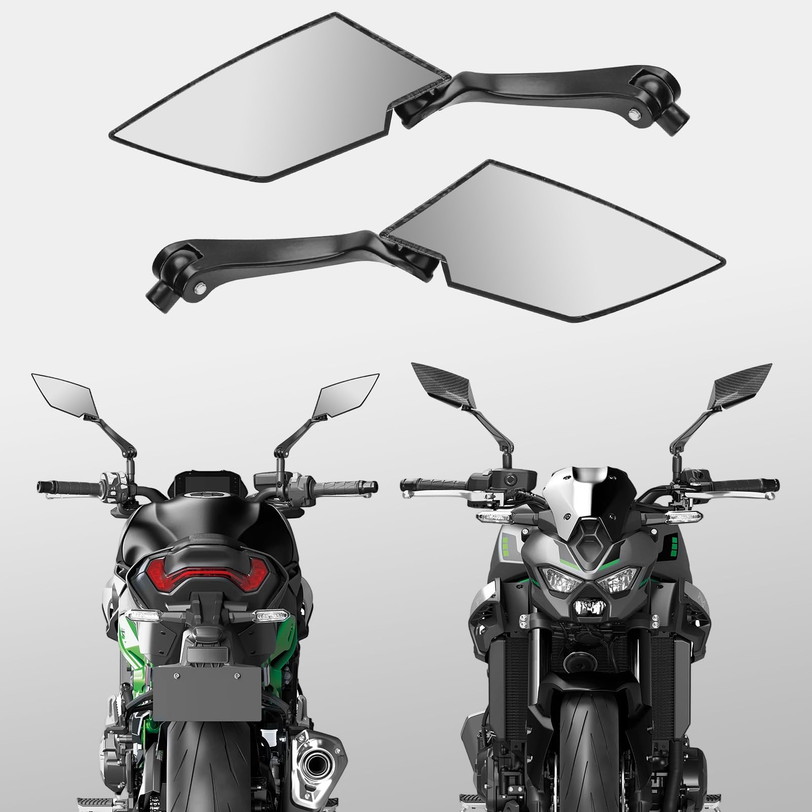 Riloer Set di 2 Specchietti moto universali, Specchietti scooter, Coppia specchietti laterali per moto in fibra di carbonio nero da 8 / 10mm