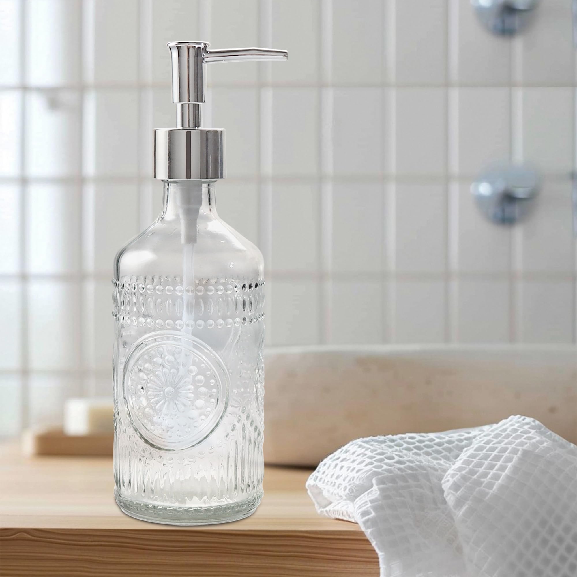 FEILANDUO Set di 3 accessori da bagno in vetro, dispenser per lozione e sapone, portaspazzolino da denti, portasapone, decorazione moderna per bancone del bagno per la casa