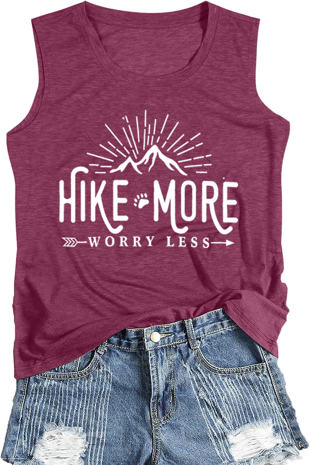 Hiking Shirt for Women Adventure Mountain Graphic Athletic Shirts Funny Hike More Worry Less Tee Tops