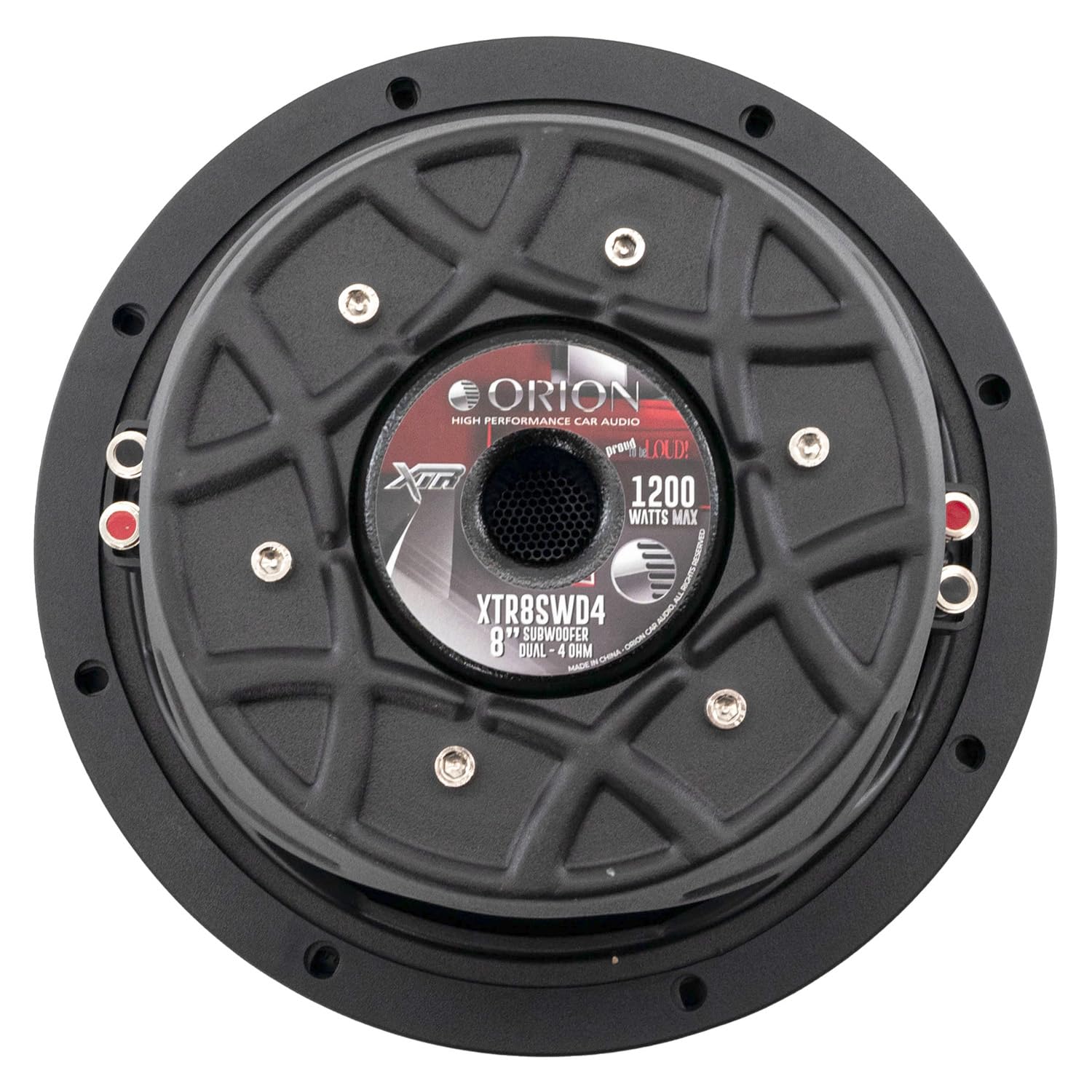 Orion XTR Series XTR8SWD4 - Subwoofer Delgado para Coche, 8 Pulgadas, Potencia máxima de 1200 W, 300 W RMS, Doble 4 ohmios, Cono Recubierto UV, Envolvente NBR, Repuesto Compacto OEM para Lexus, BMW