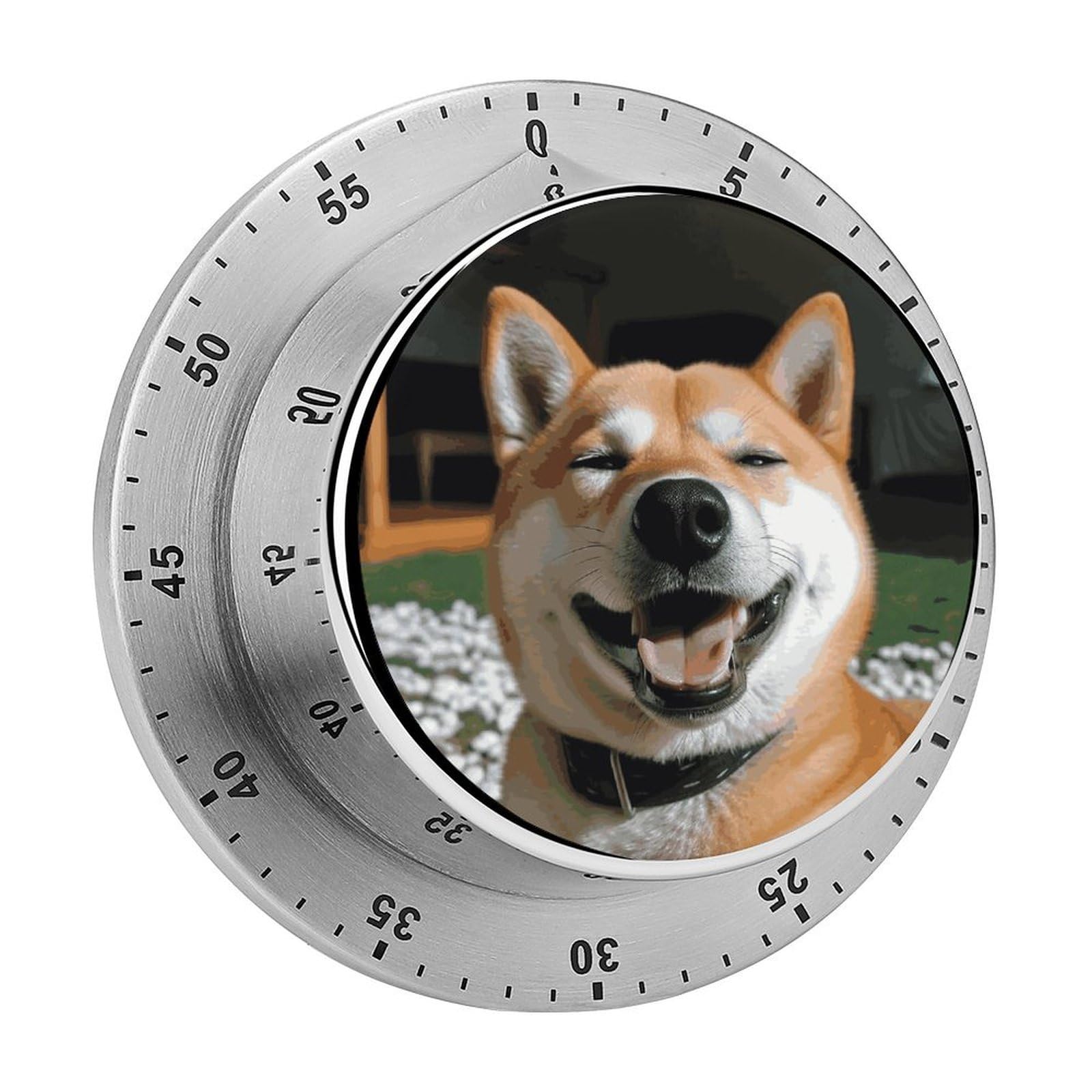 60 Minute Visual Wind Up Timer, Mechanical Kitchen Timer with Magnetic Base & Loud Alarm, Battery-Free Manual Shiba Inu Smile Tongue Out Countdown Clock for Focus Cooking Studying Gaming Classroom