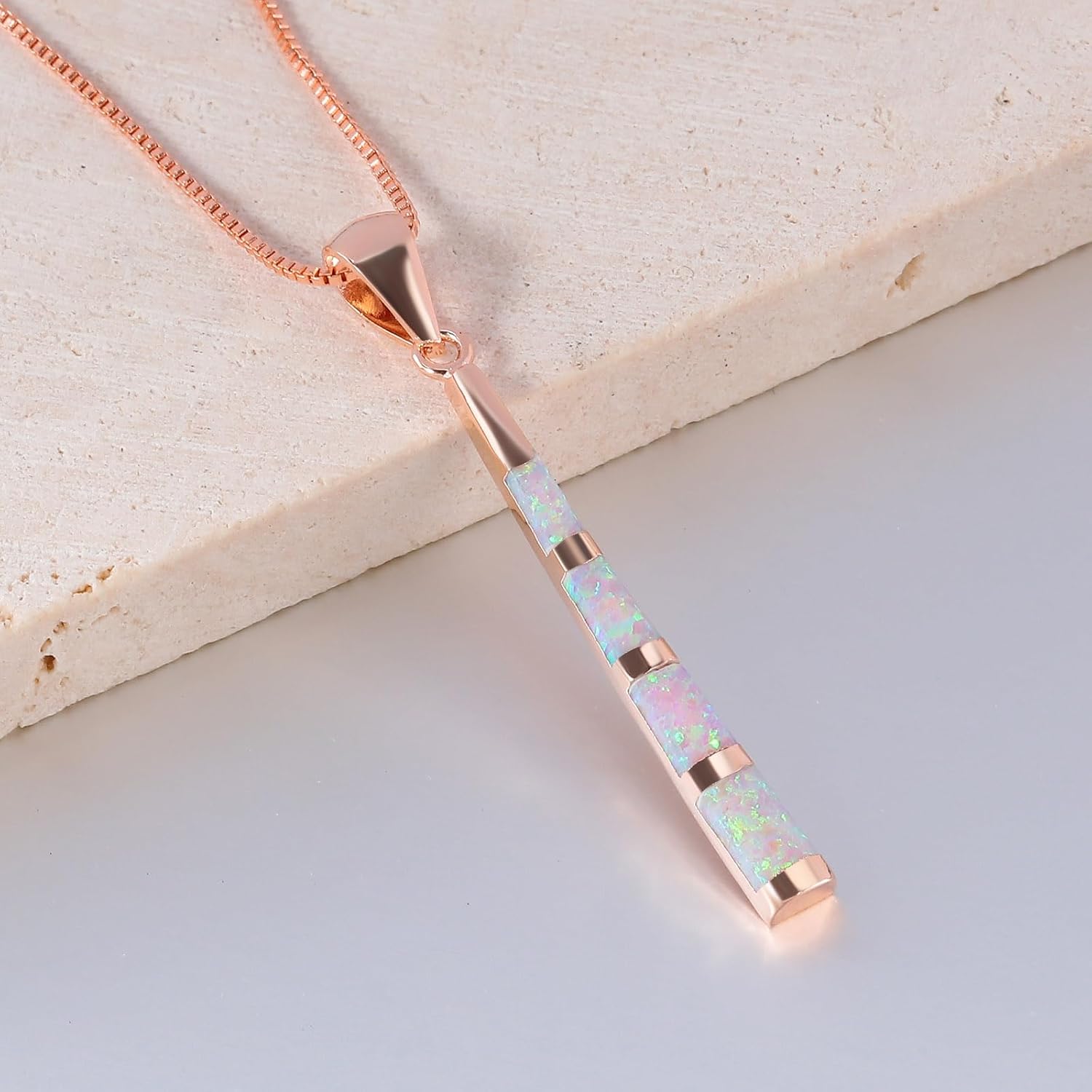 CiNily Opal Pendant Necklace for Women 14K White Gold Plated Long Disc Pendant Ladies Fashion Opal Jewelry - Image 5