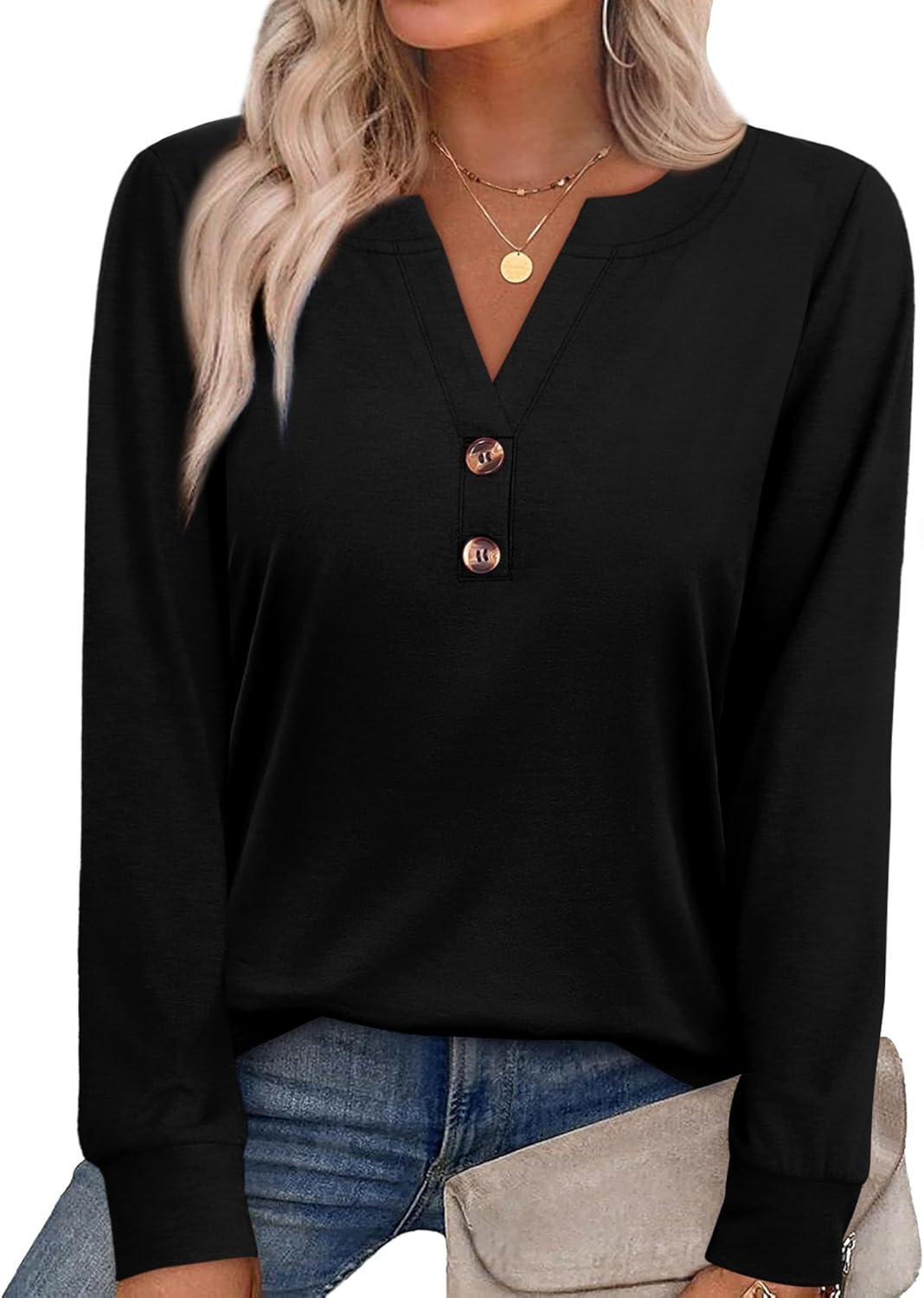 XIEERDUO Womens Long Sleeve Shirts Fall Tunic Tops Henley V Neck Blouses Dressy Casual 2025 Winter Trendy Clothes