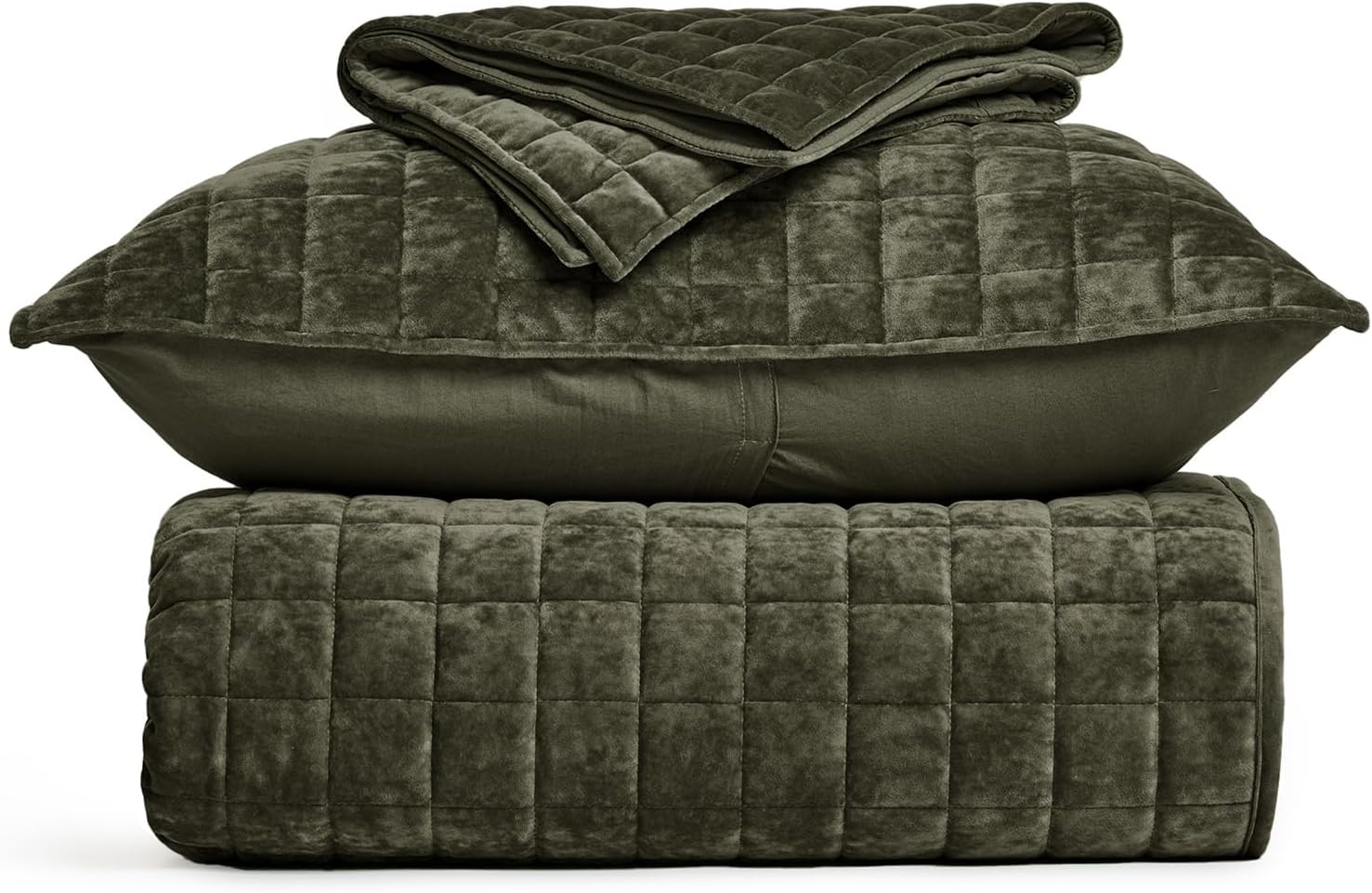 RECYCO Luxury Velvet Quilt Set King Size, Lightweight Velvet Comforter Set, Oversized Bedspread Coverlet Quilted Bedding Set, with 2 Matching Pillow Shams, for All Season, Olive Green - Image 9