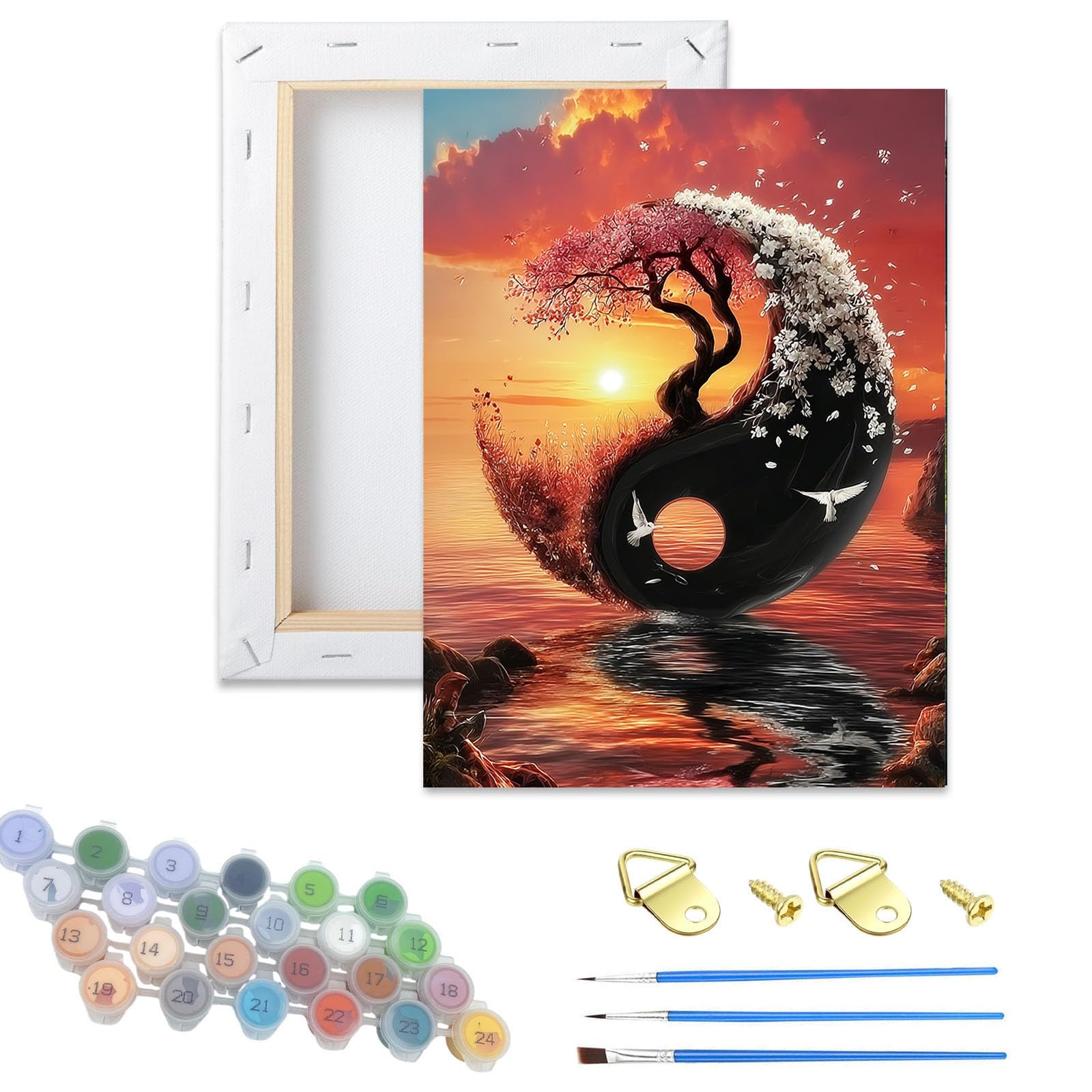 Jiqinsiye Yin Yang Tree Adult Paint By Number Kits With Frame,Landscape Painting Kits On Canvas,Large Color By Numbers Watercolor Gifts For Friends Home Wall Decor