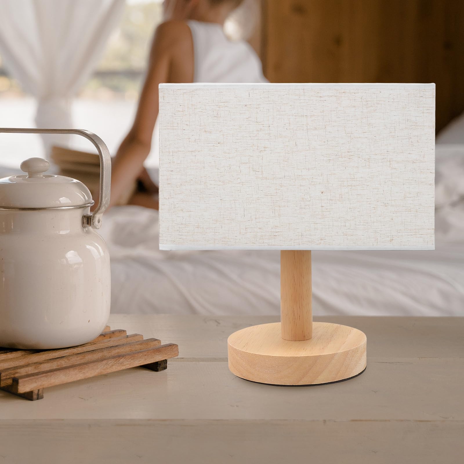 Paralume Rettangolare in Stoffa per Lampada da Tavolo E27 Beige | Installazione Semplice, Effetto Decorativo, per Camera da Letto e Studio
